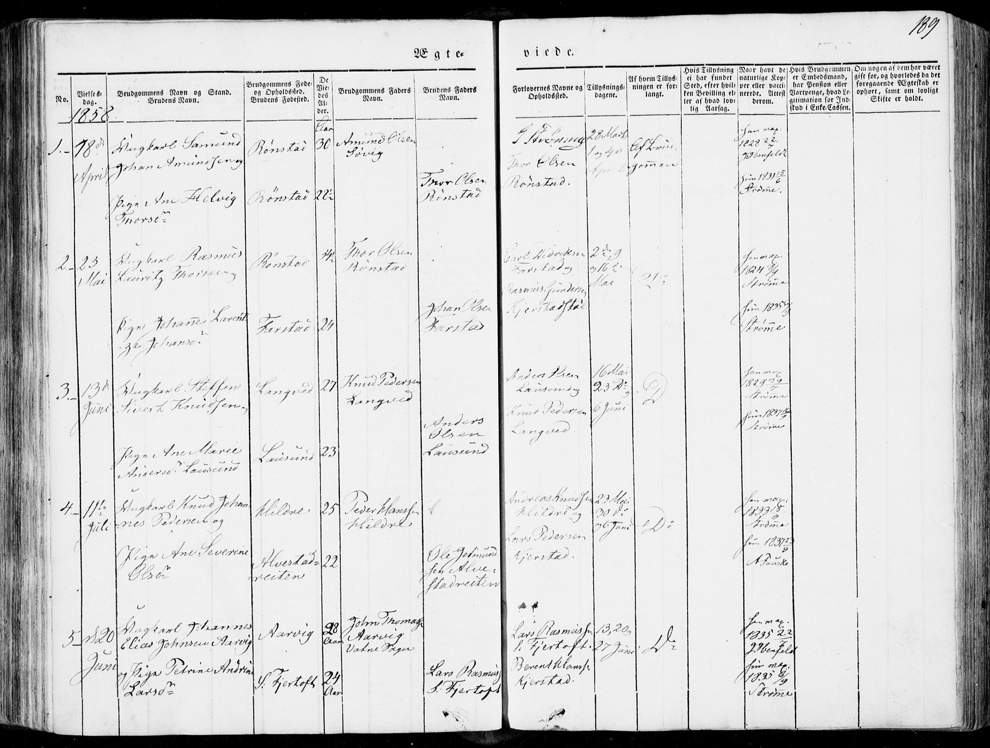 Ministerialprotokoller, klokkerbøker og fødselsregistre - Møre og Romsdal, SAT/A-1454/536/L0497: Parish register (official) no. 536A06, 1845-1865, p. 189