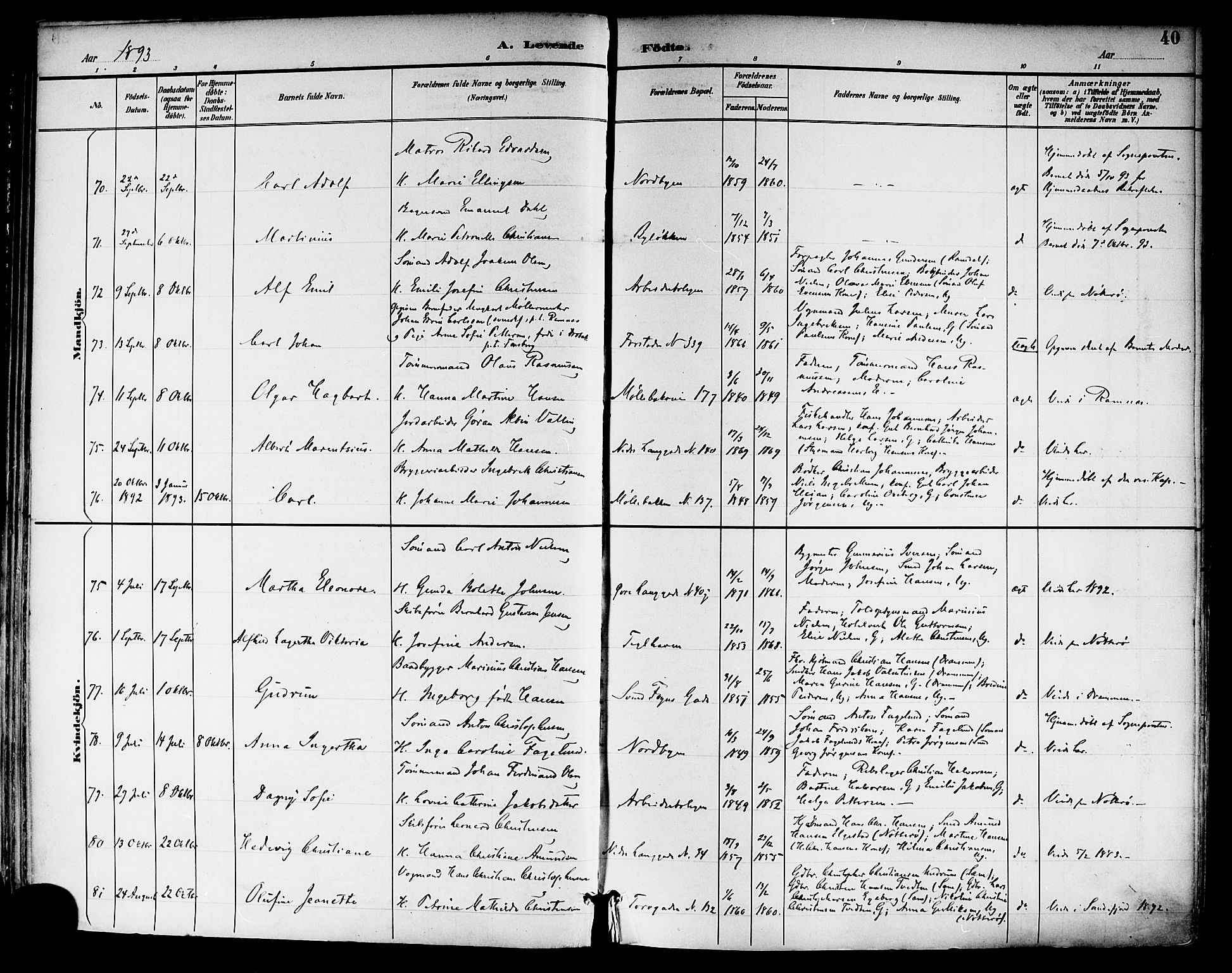 Tønsberg kirkebøker, SAKO/A-330/F/Fa/L0012: Parish register (official) no. I 12, 1891-1899, p. 40