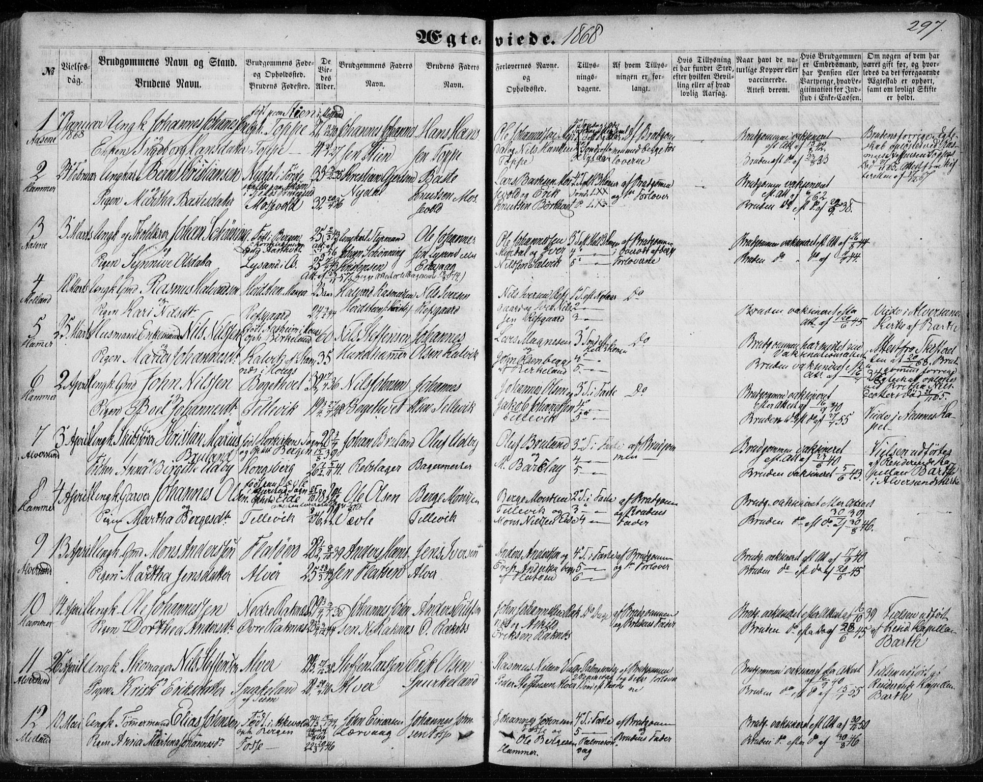 Hamre sokneprestembete, SAB/A-75501/H/Ha/Haa/Haaa/L0014: Parish register (official) no. A 14, 1858-1872, p. 297