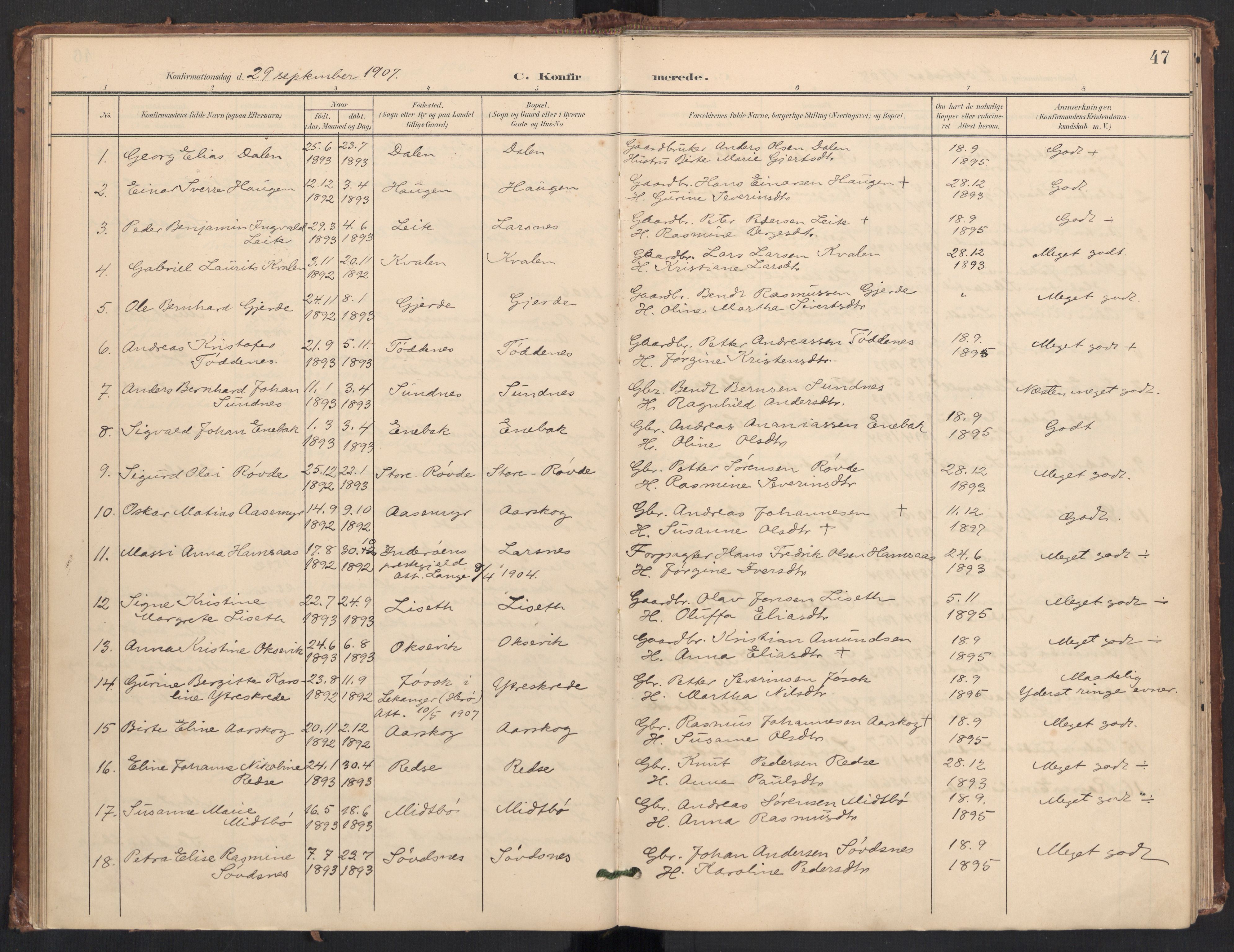 Ministerialprotokoller, klokkerbøker og fødselsregistre - Møre og Romsdal, AV/SAT-A-1454/504/L0057: Parish register (official) no. 504A04, 1902-1919, p. 47