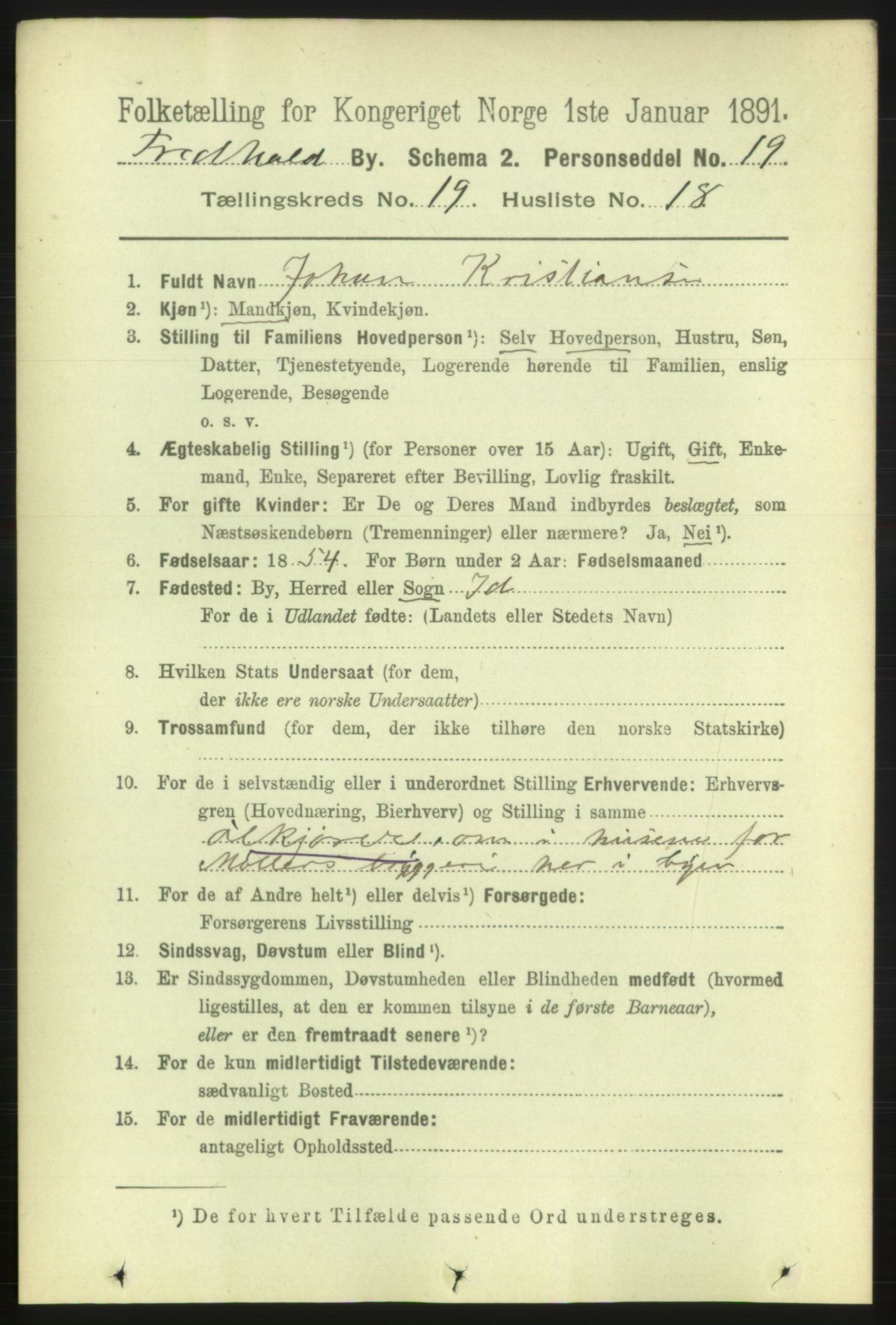 RA, 1891 census for 0101 Fredrikshald, 1891, p. 12183