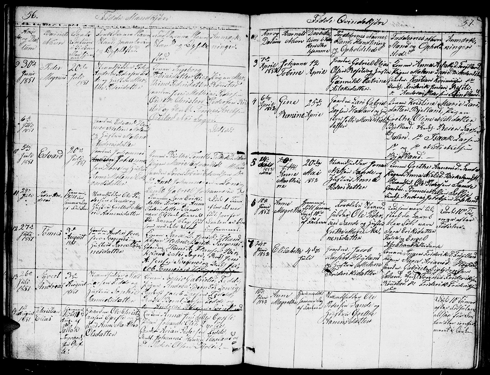 Kvinesdal sokneprestkontor, SAK/1111-0026/F/Fb/Fba/L0002: Parish register (copy) no. B 2, 1838-1858, p. 56-57