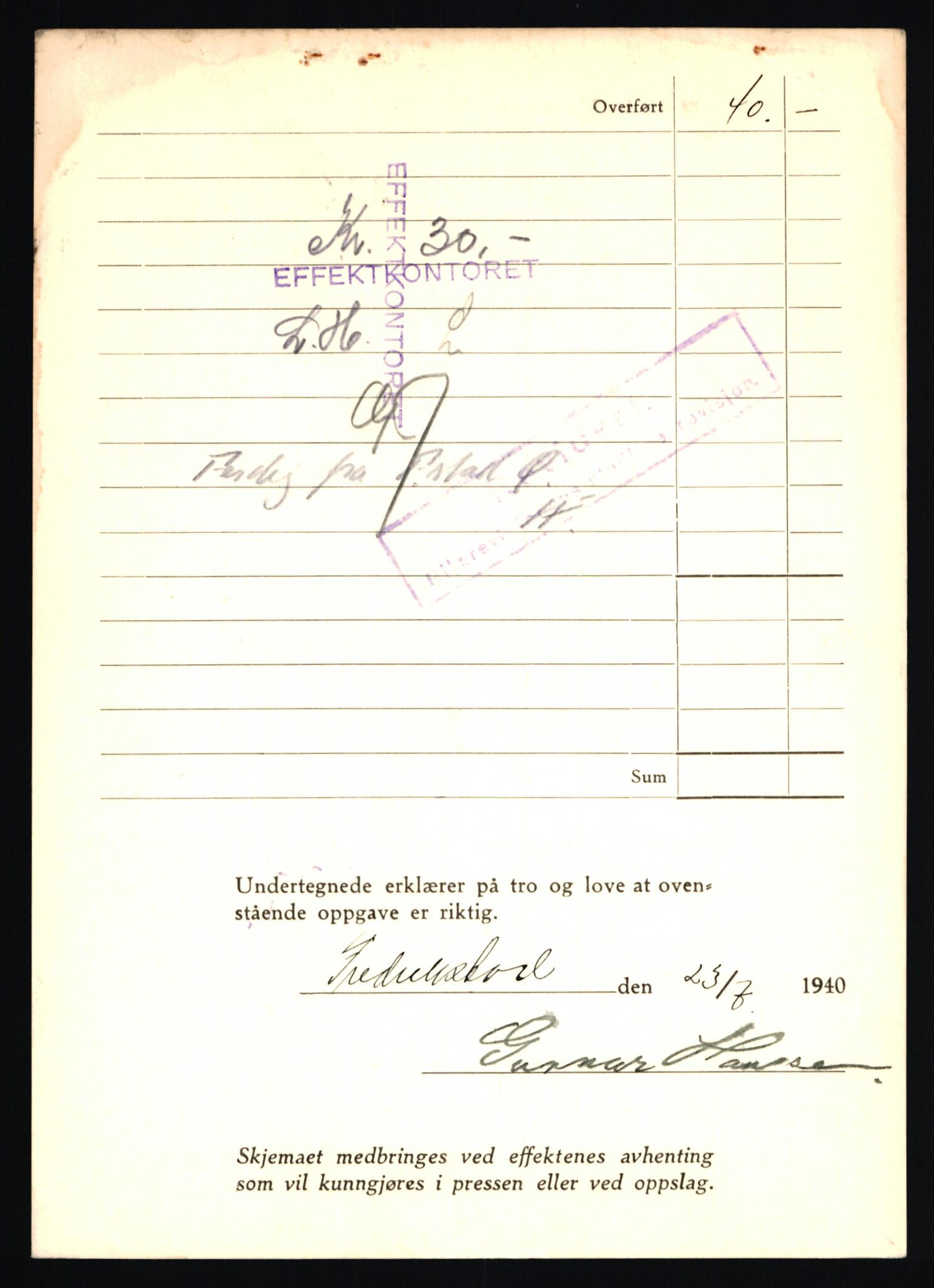 Justisdepartementet, Oppgjørsavdelingen, AV/RA-S-1056/G/Gb/L0027: Oppgaver over ettersøkte sivile effekter: Hansen, Gunnar - Hansen, Olav, 1940-1942, p. 4