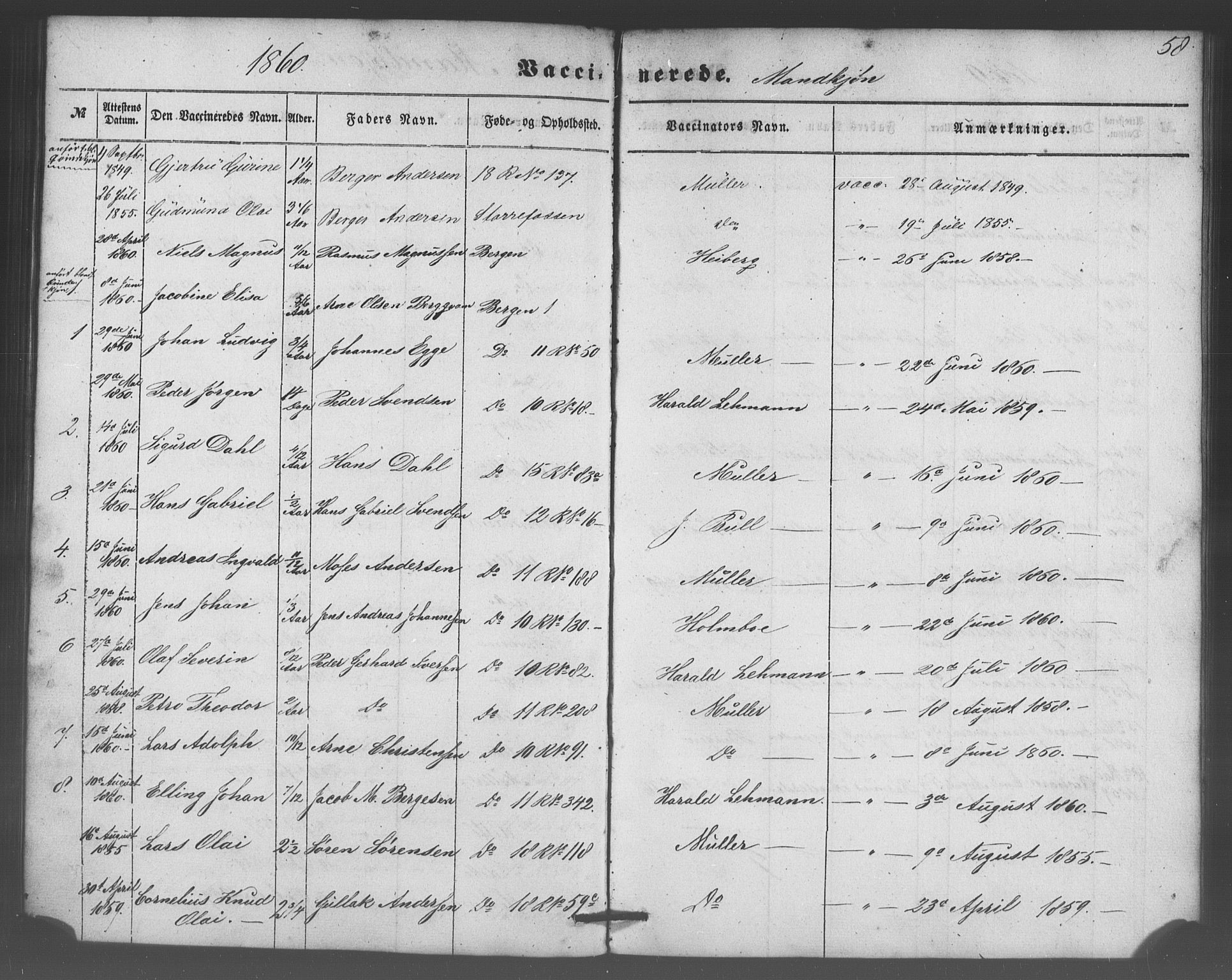 Domkirken sokneprestembete, SAB/A-74801/H/Haa/L0047: Parish register (official) no. F 2, 1852-1868, p. 58
