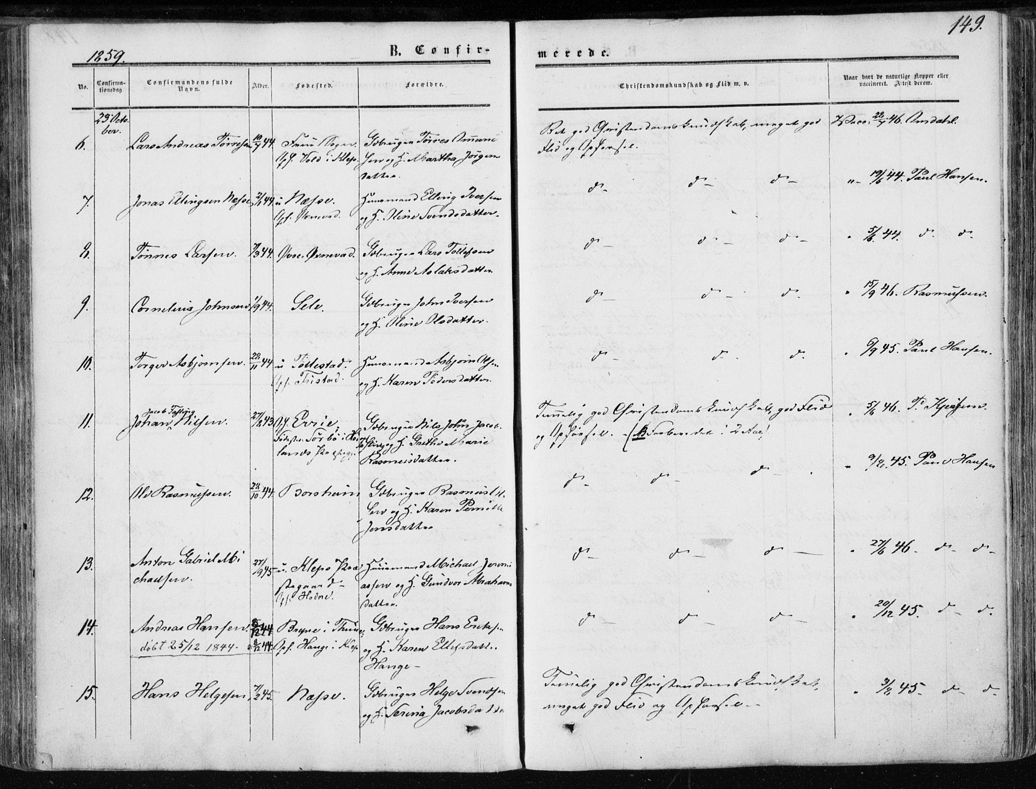 Klepp sokneprestkontor, AV/SAST-A-101803/001/3/30BA/L0005: Parish register (official) no. A 5, 1853-1870, p. 149