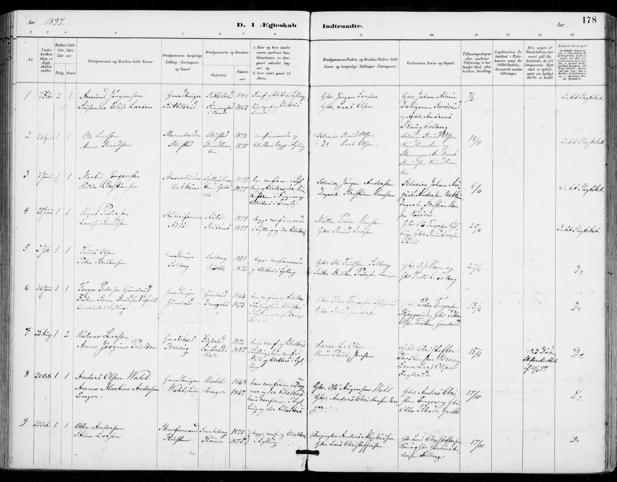 Sylling kirkebøker, SAKO/A-247/F/Fa/L0001: Parish register (official) no. 1, 1883-1910, p. 178