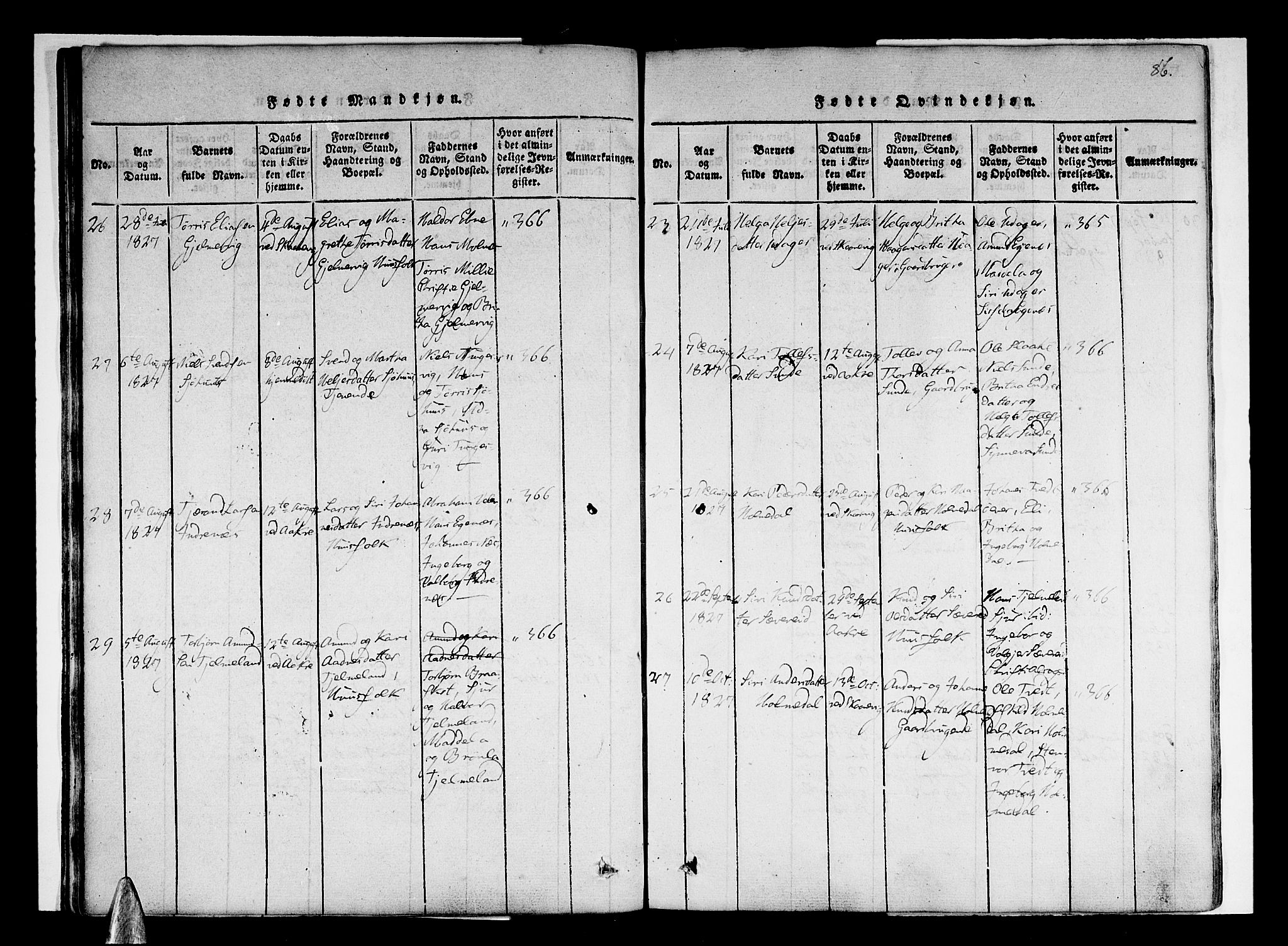 Skånevik sokneprestembete, AV/SAB-A-77801/H/Haa: Parish register (official) no. A 3, 1815-1828, p. 86