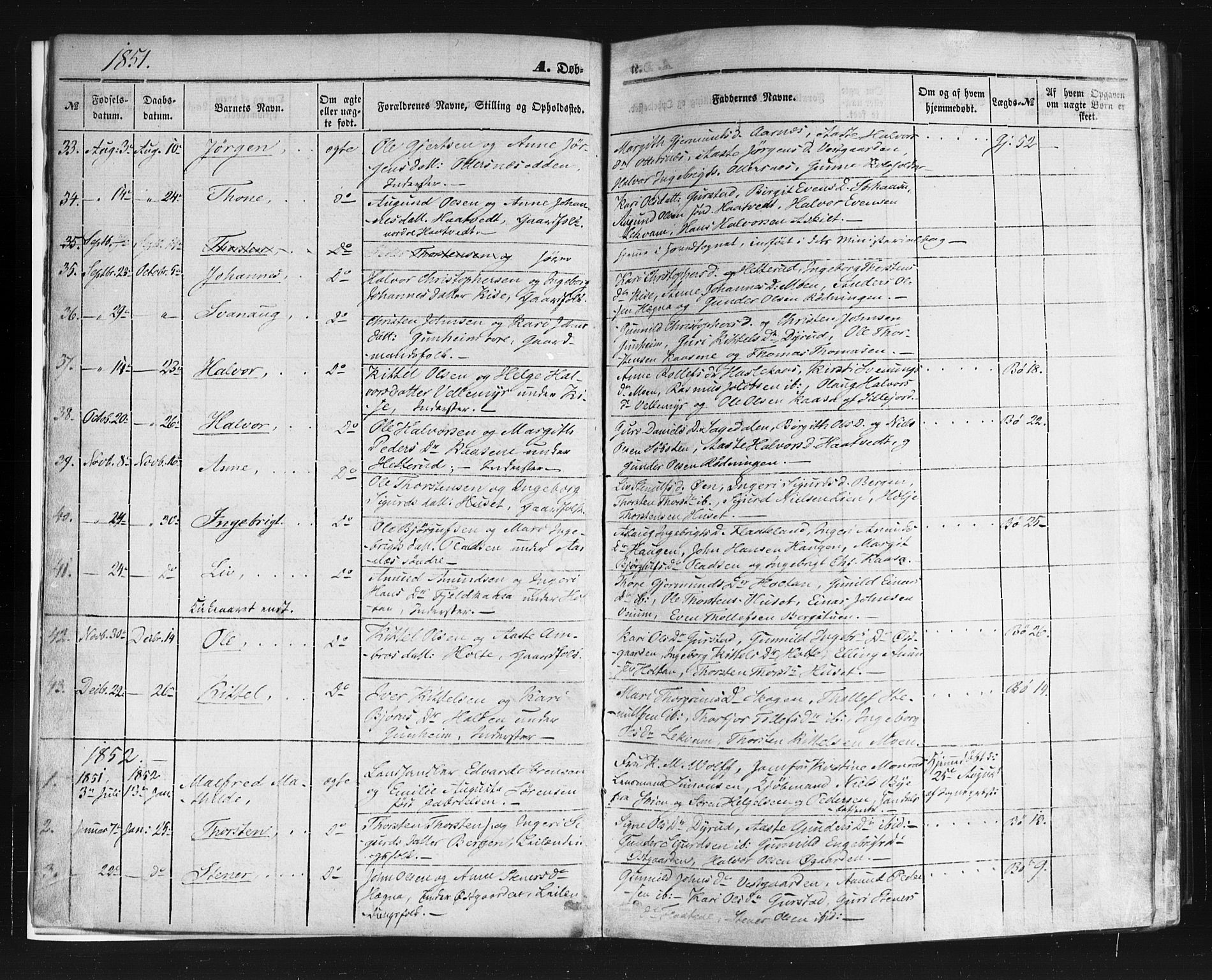Sauherad kirkebøker, AV/SAKO-A-298/F/Fb/L0001: Parish register (official) no. II 1, 1851-1877, p. 3