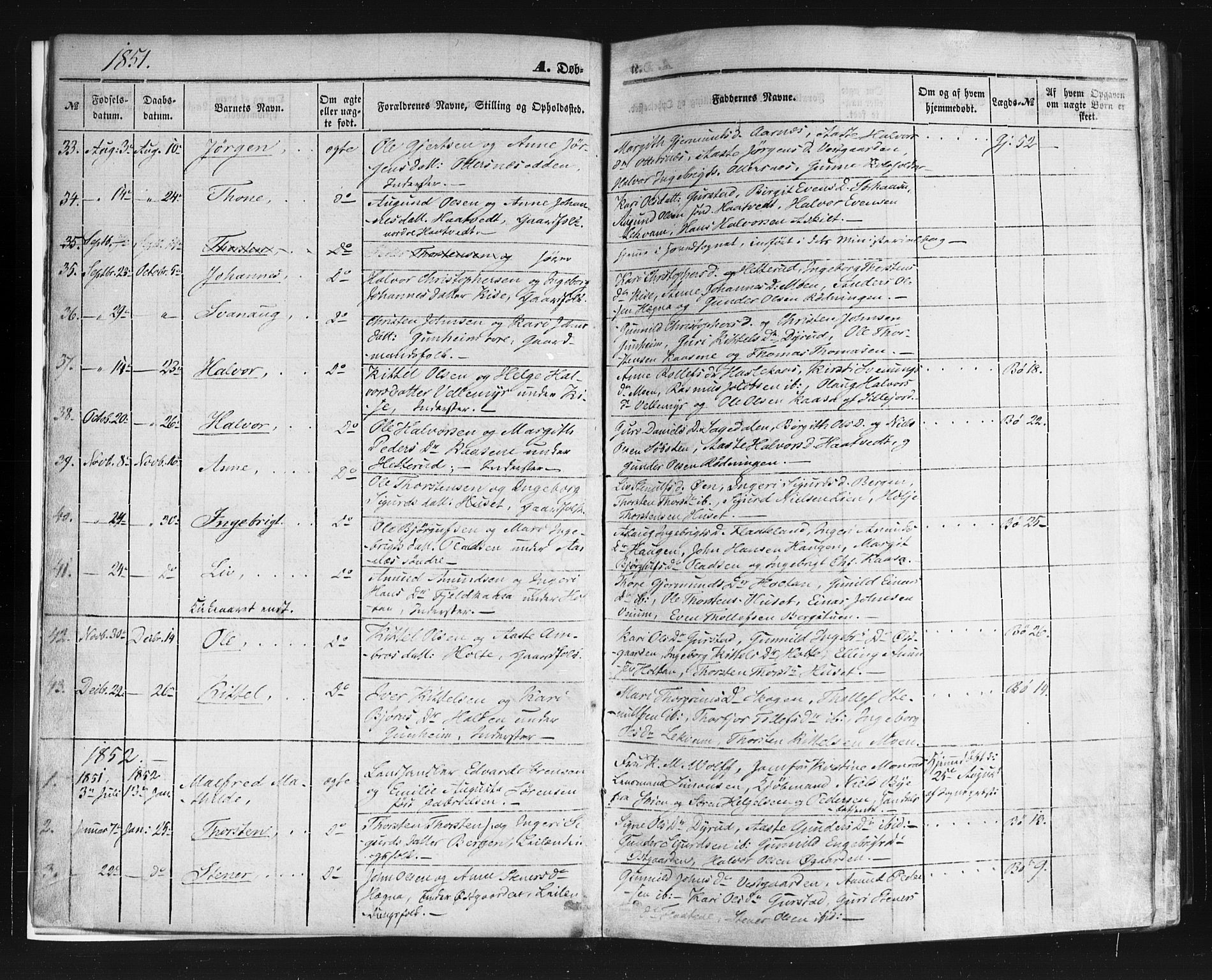 Sauherad kirkebøker, SAKO/A-298/F/Fb/L0001: Parish register (official) no. II 1, 1851-1877, p. 3