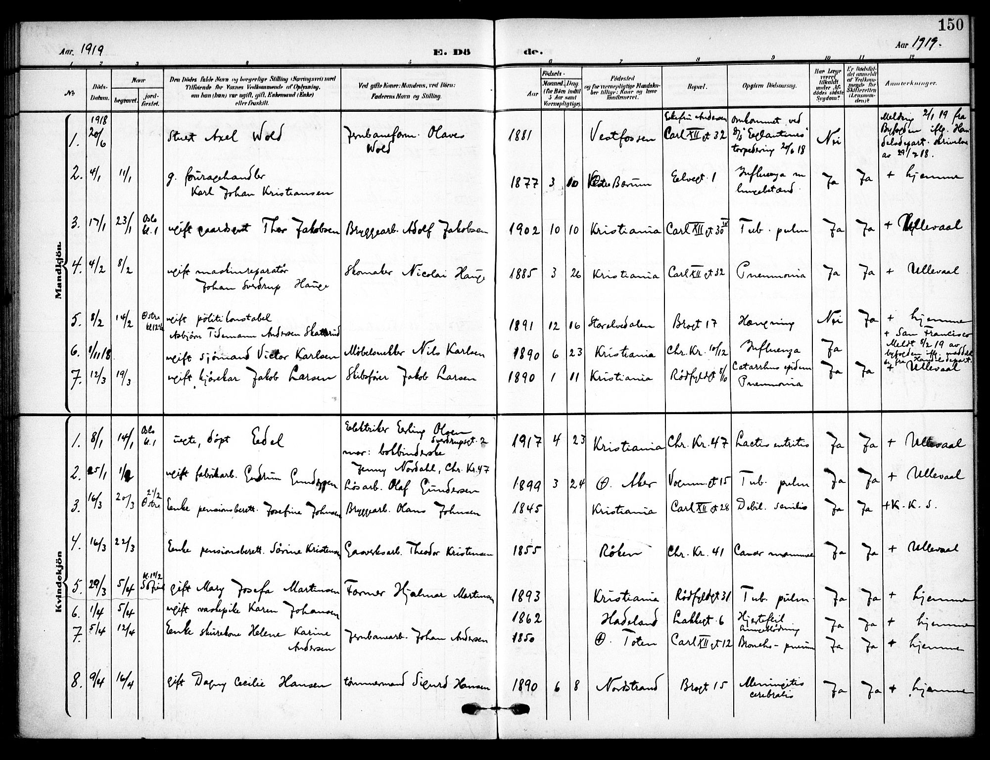 Vaterland prestekontor Kirkebøker, AV/SAO-A-10880/F/Fa/L0002: Parish register (official) no. 2, 1907-1921, p. 150