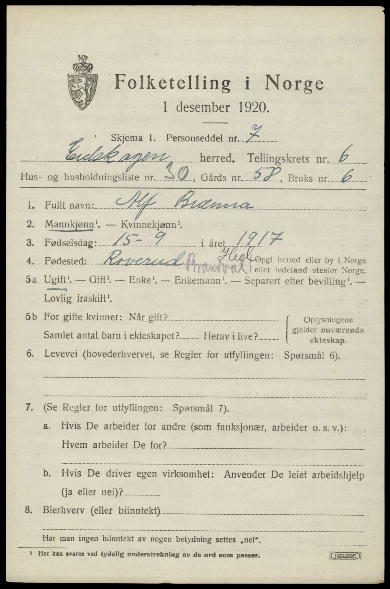 SAH, 1920 census for Eidskog, 1920, p. 6735