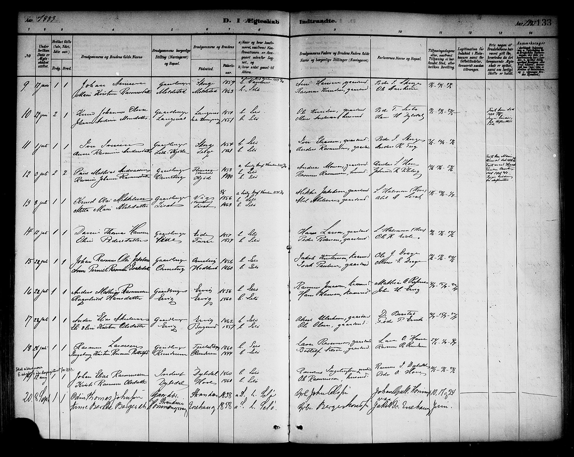 Selje sokneprestembete, AV/SAB-A-99938/H/Ha/Haa/Haab: Parish register (official) no. B 1, 1881-1890, p. 133