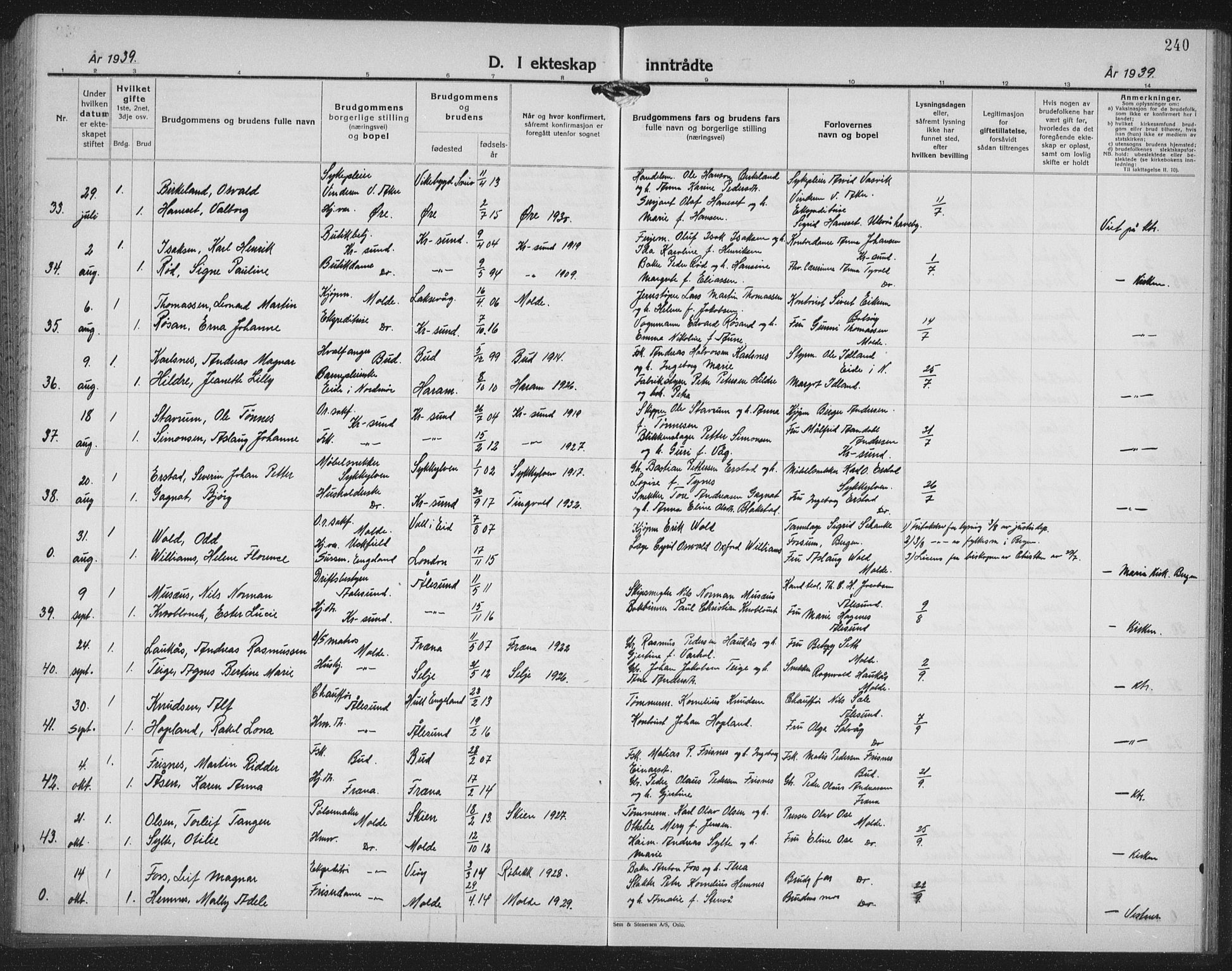 Ministerialprotokoller, klokkerbøker og fødselsregistre - Møre og Romsdal, AV/SAT-A-1454/558/L0704: Parish register (copy) no. 558C05, 1921-1942, p. 240