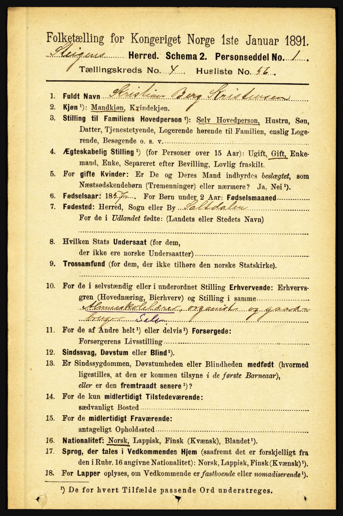 RA, 1891 census for 1848 Steigen, 1891, p. 1799