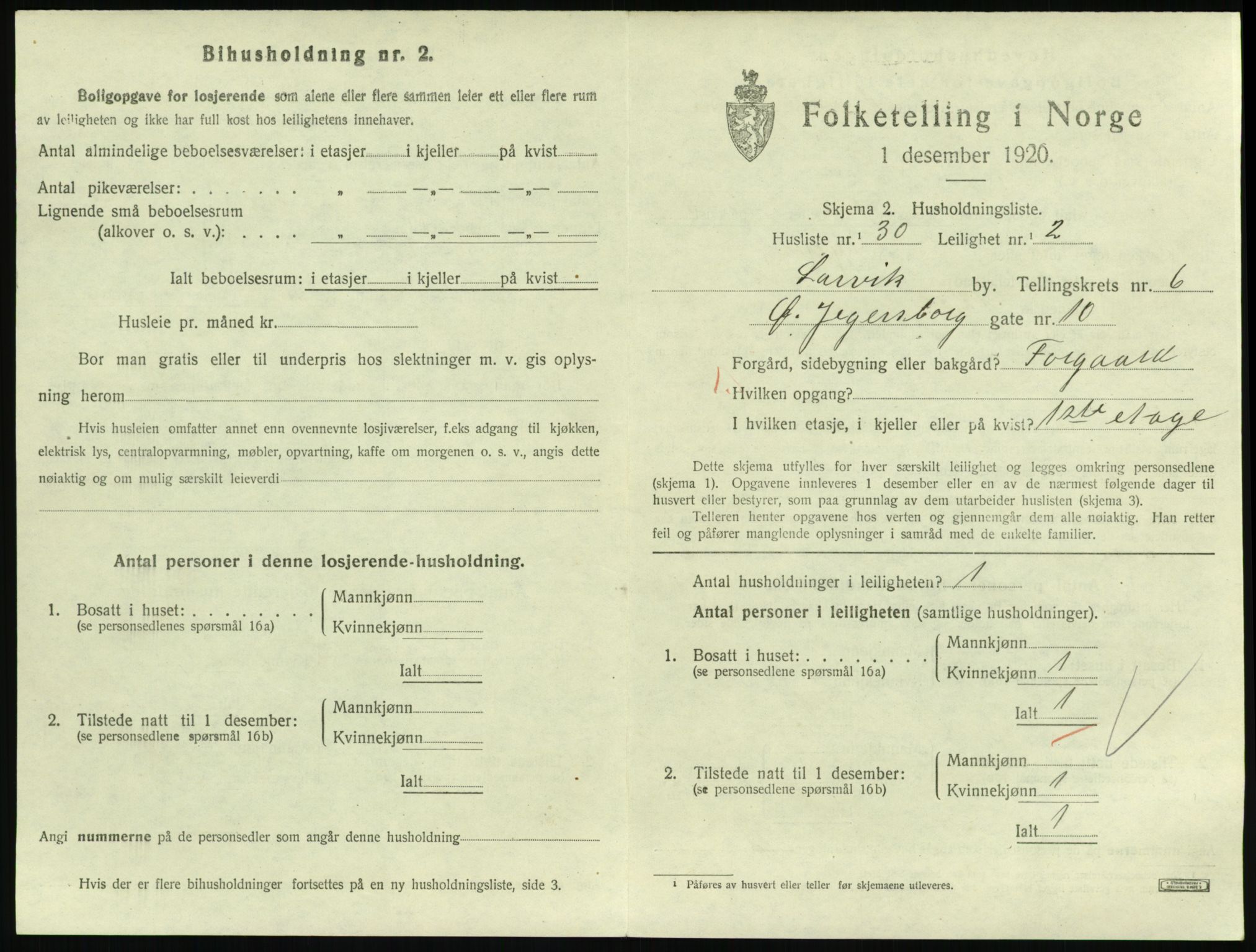 SAKO, 1920 census for Larvik, 1920, p. 5504