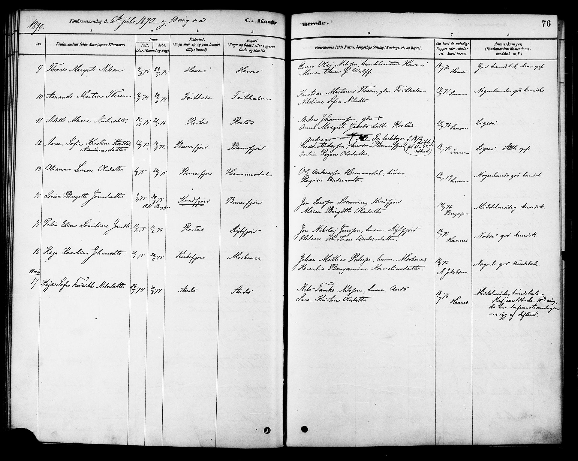 Ministerialprotokoller, klokkerbøker og fødselsregistre - Nordland, AV/SAT-A-1459/886/L1219: Parish register (official) no. 886A01, 1878-1892, p. 76