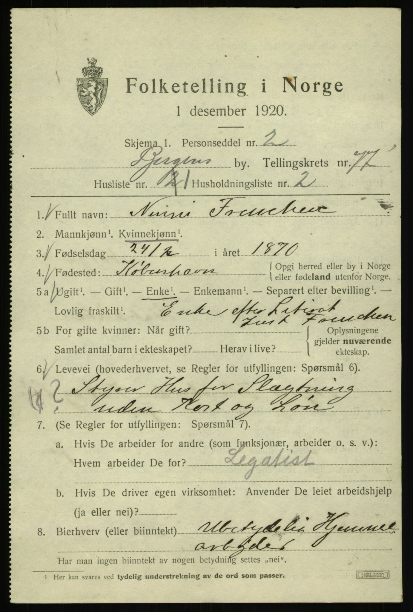 SAB, 1920 census for Bergen, 1920, p. 147676