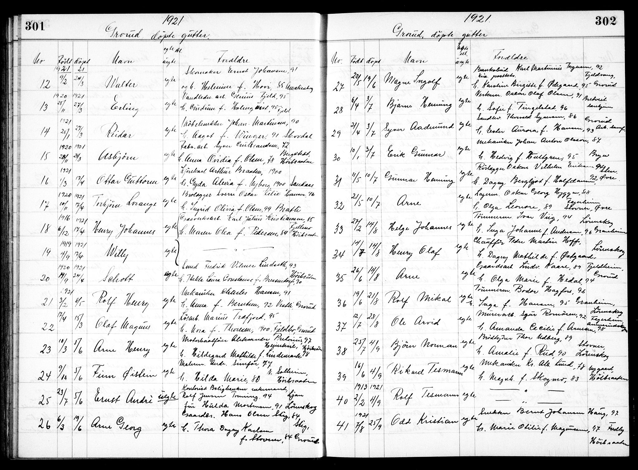Østre Aker prestekontor Kirkebøker, SAO/A-10840/G/Ga/L0004: Parish register (copy) no. I 4, 1914-1936, p. 301-302