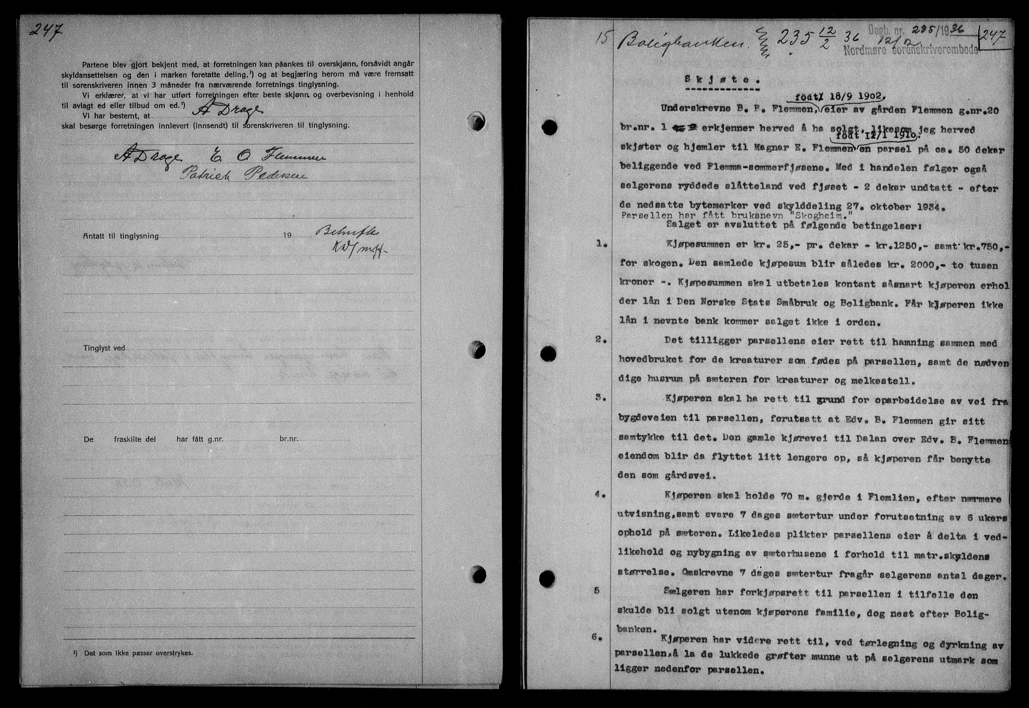 Nordmøre sorenskriveri, AV/SAT-A-4132/1/2/2Ca/L0087: Mortgage book no. 77, 1935-1936, Deed date: 12.02.1936