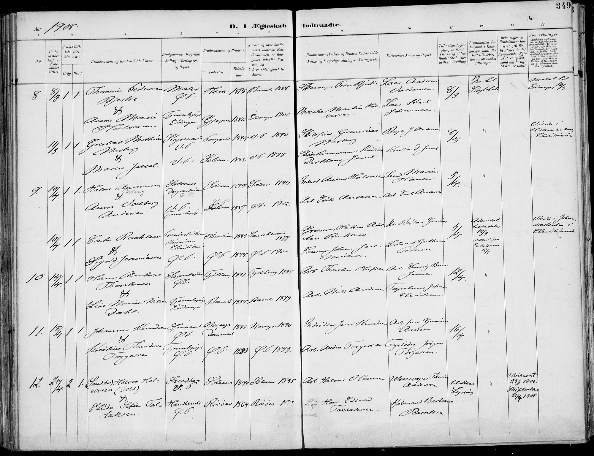 Porsgrunn kirkebøker , SAKO/A-104/F/Fa/L0011: Parish register (official) no. 11, 1895-1919, p. 349