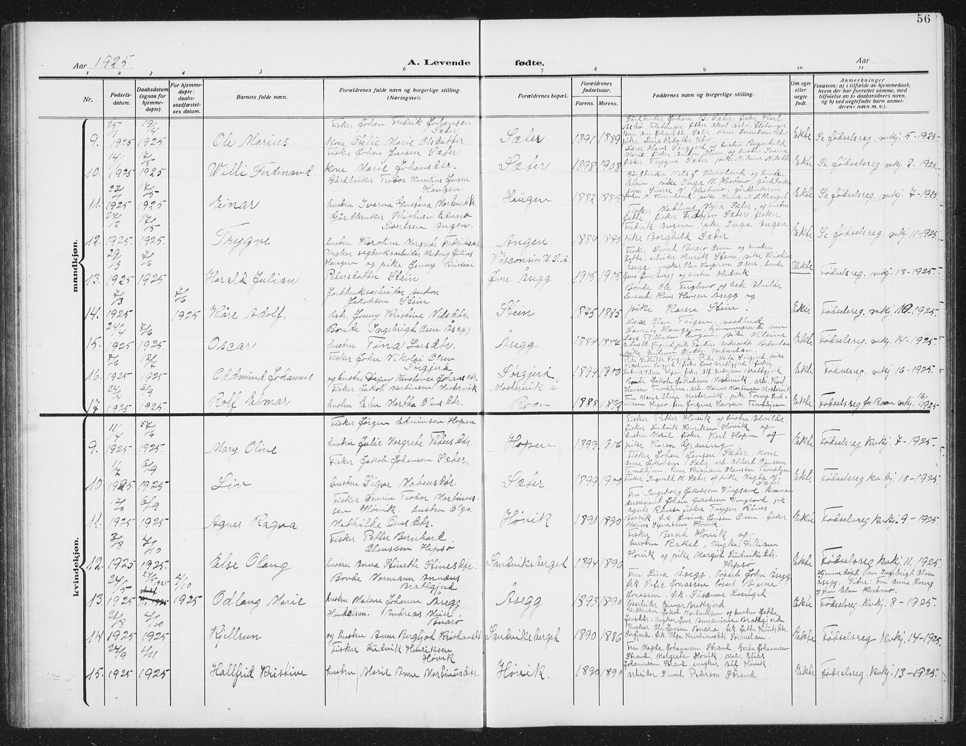 Ministerialprotokoller, klokkerbøker og fødselsregistre - Sør-Trøndelag, SAT/A-1456/658/L0727: Parish register (copy) no. 658C03, 1909-1935, p. 56
