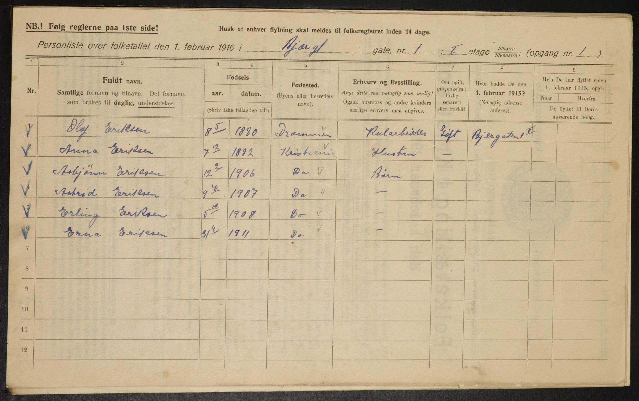 OBA, Municipal Census 1916 for Kristiania, 1916, p. 5513