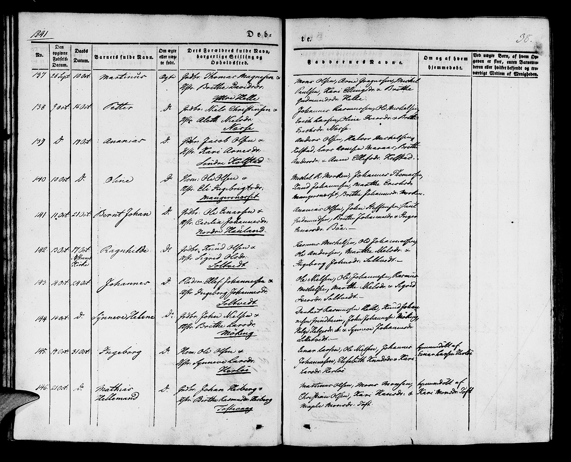 Manger sokneprestembete, AV/SAB-A-76801/H/Haa: Parish register (official) no. A 5, 1839-1848, p. 38