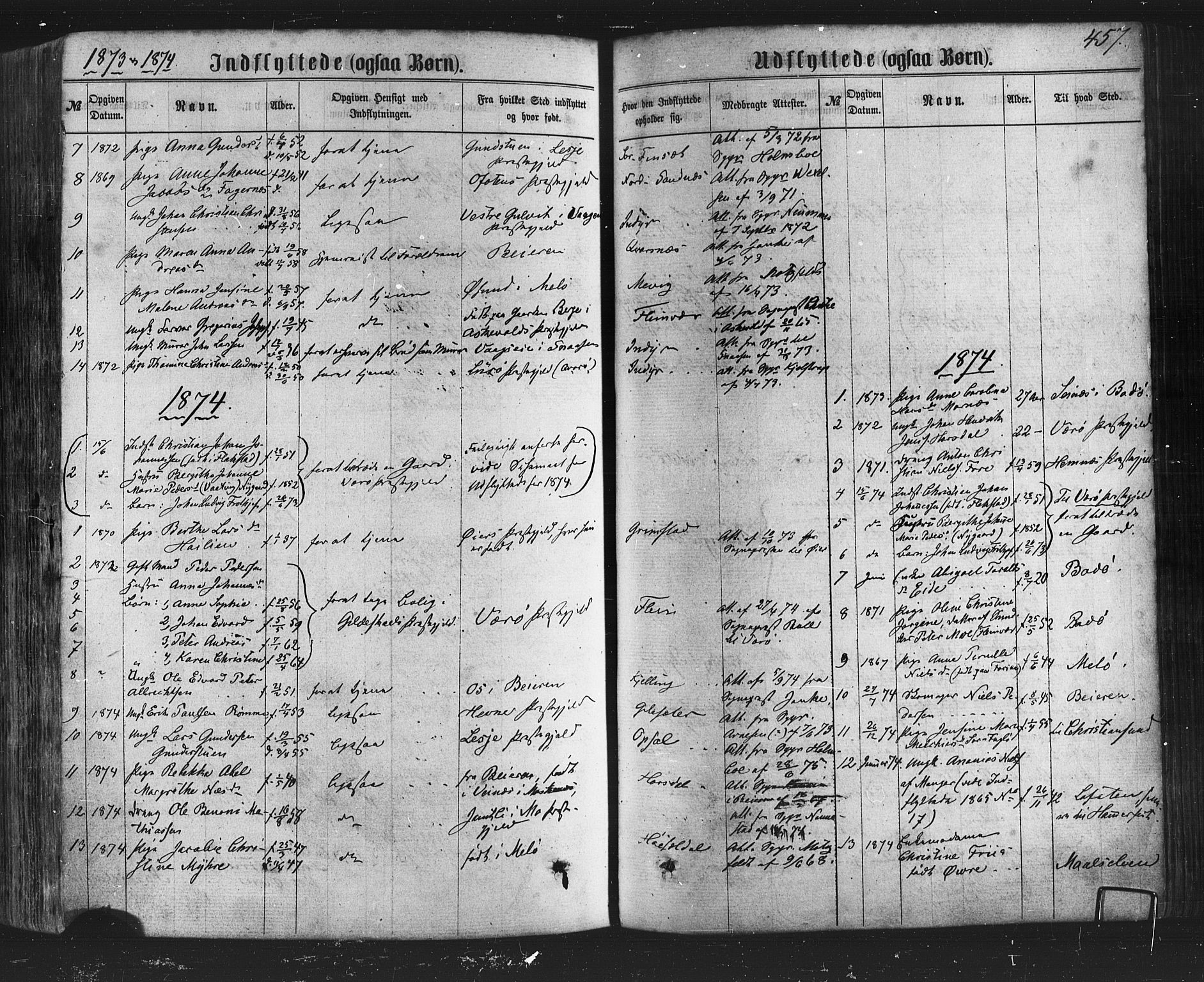 Ministerialprotokoller, klokkerbøker og fødselsregistre - Nordland, SAT/A-1459/805/L0098: Parish register (official) no. 805A05, 1862-1879, p. 457