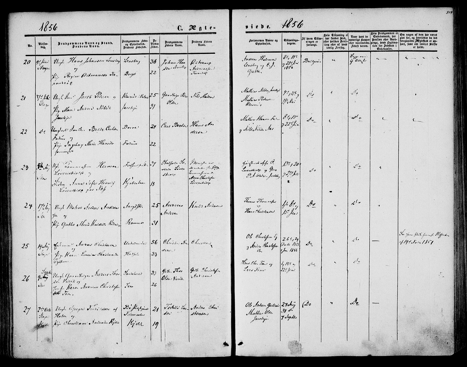 Sem kirkebøker, AV/SAKO-A-5/F/Fa/L0007: Parish register (official) no. I 7, 1856-1865, p. 309