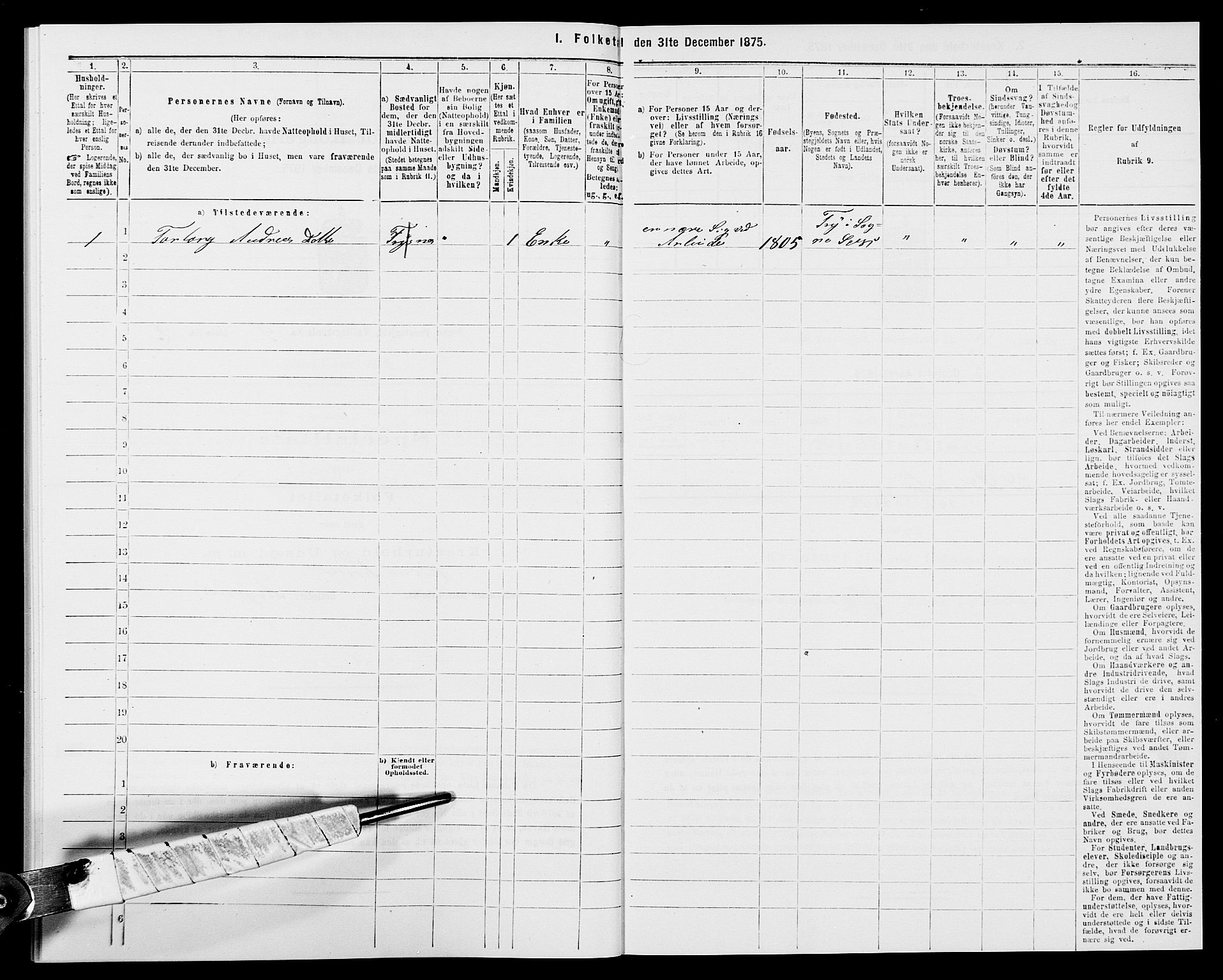 SAK, 1875 census for 1018P Søgne, 1875, p. 743