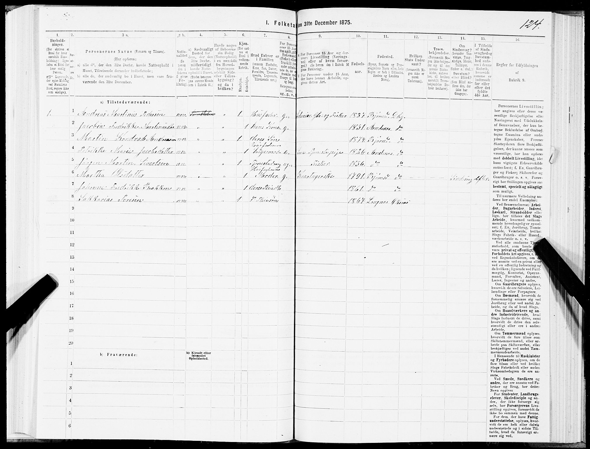 SAT, 1875 census for 1872P Dverberg, 1875, p. 1124