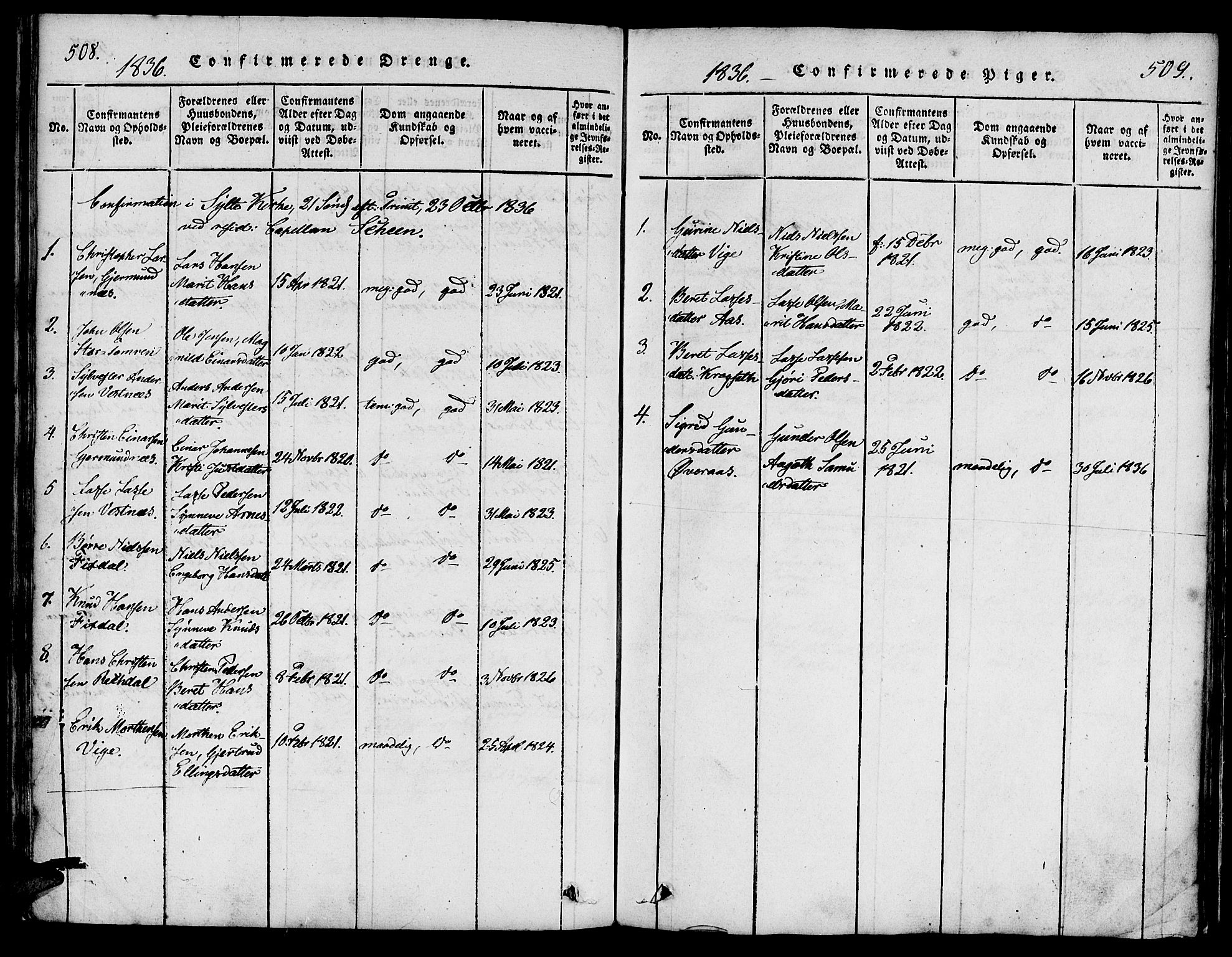 Ministerialprotokoller, klokkerbøker og fødselsregistre - Møre og Romsdal, SAT/A-1454/539/L0528: Parish register (official) no. 539A01, 1818-1847, p. 508-509