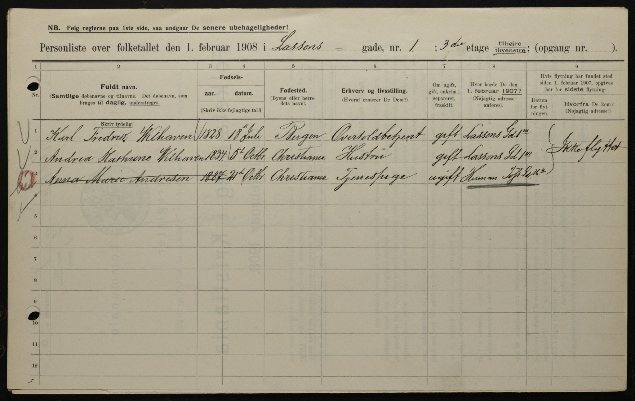 OBA, Municipal Census 1908 for Kristiania, 1908, p. 51331