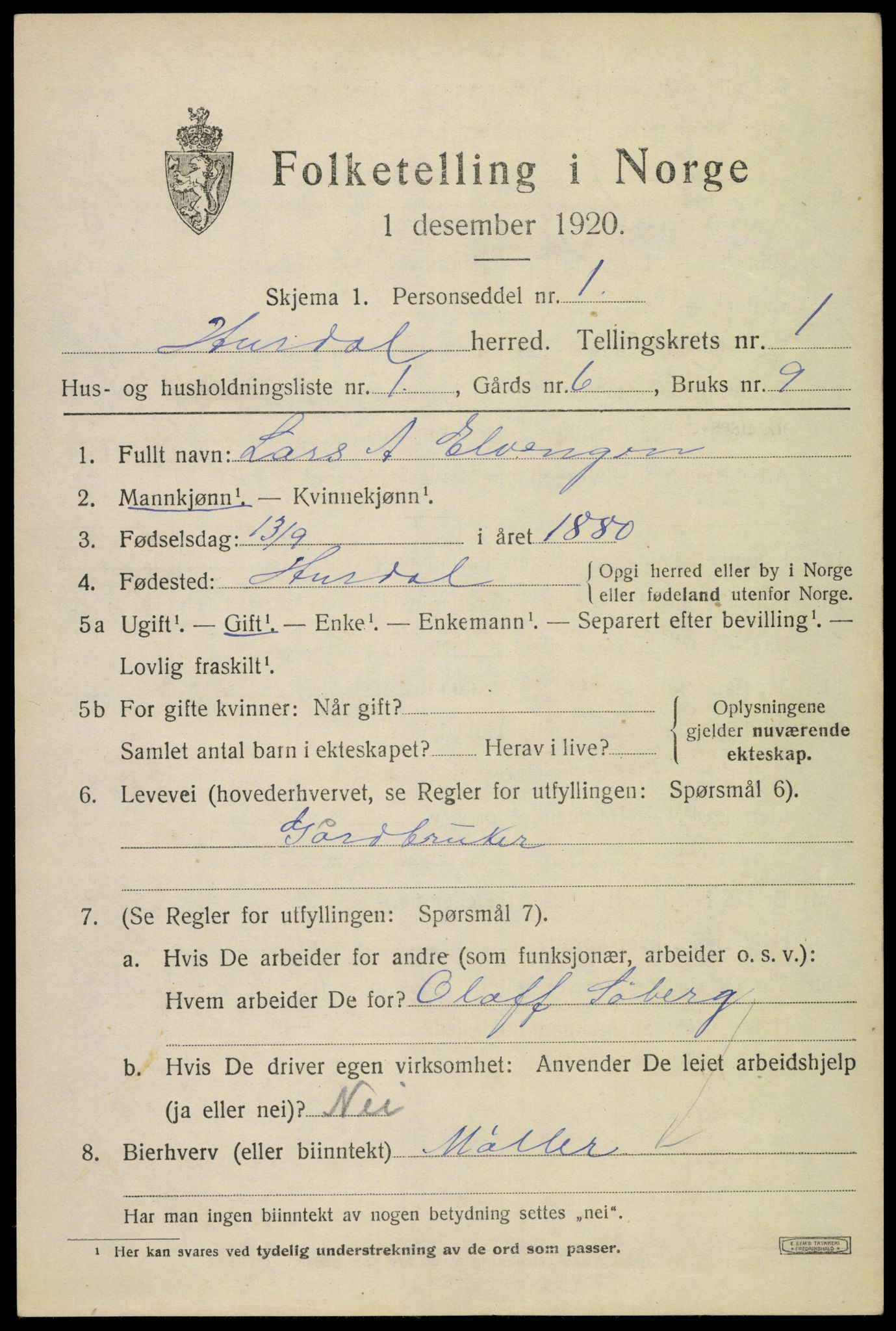 SAO, 1920 census for Hurdal, 1920, p. 698