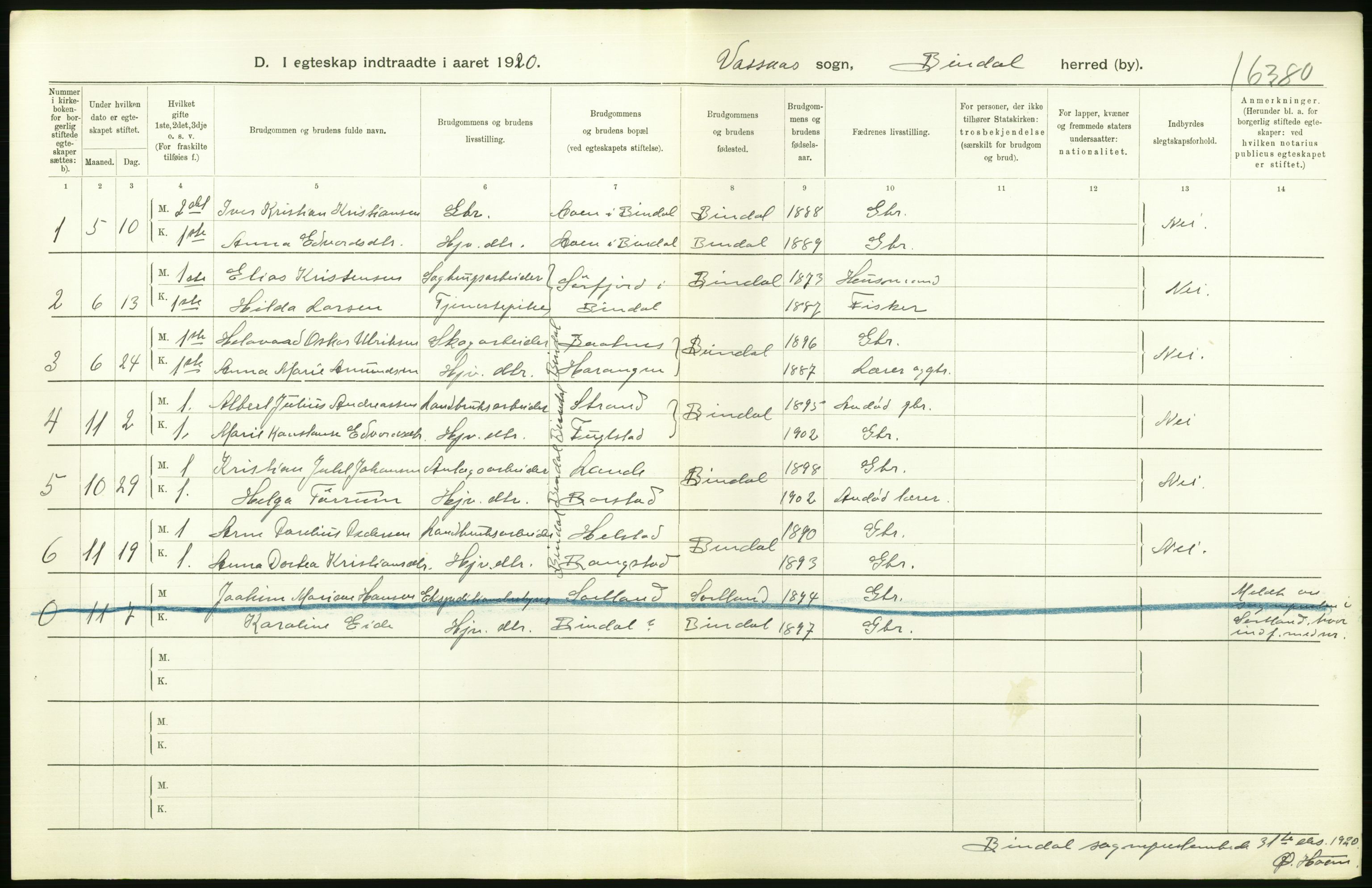 Statistisk sentralbyrå, Sosiodemografiske emner, Befolkning, RA/S-2228/D/Df/Dfb/Dfbj/L0057: Nordland fylke: Gifte, dødfødte. Bygder og byer., 1920, p. 42