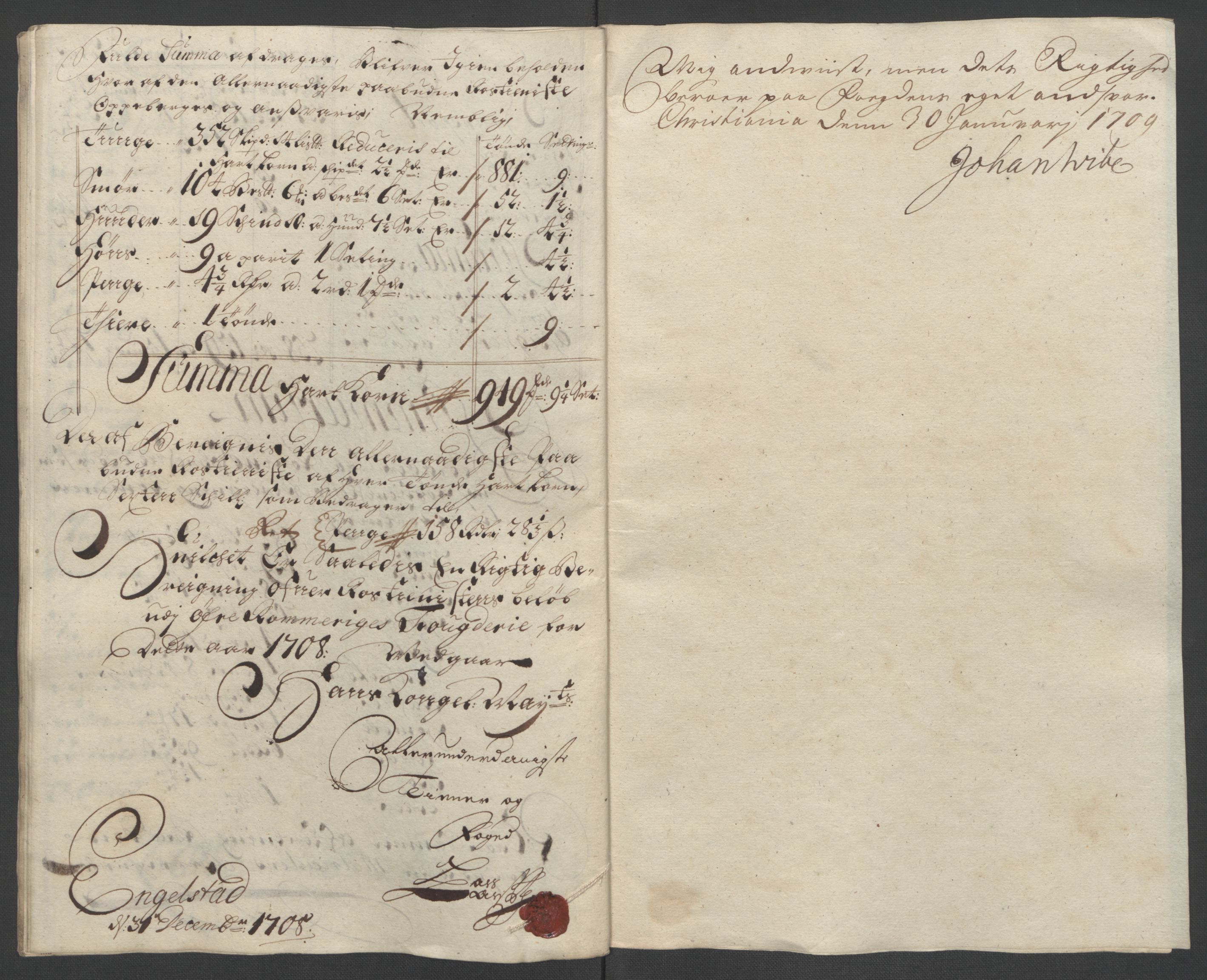 Rentekammeret inntil 1814, Reviderte regnskaper, Fogderegnskap, AV/RA-EA-4092/R12/L0719: Fogderegnskap Øvre Romerike, 1708-1709, p. 151