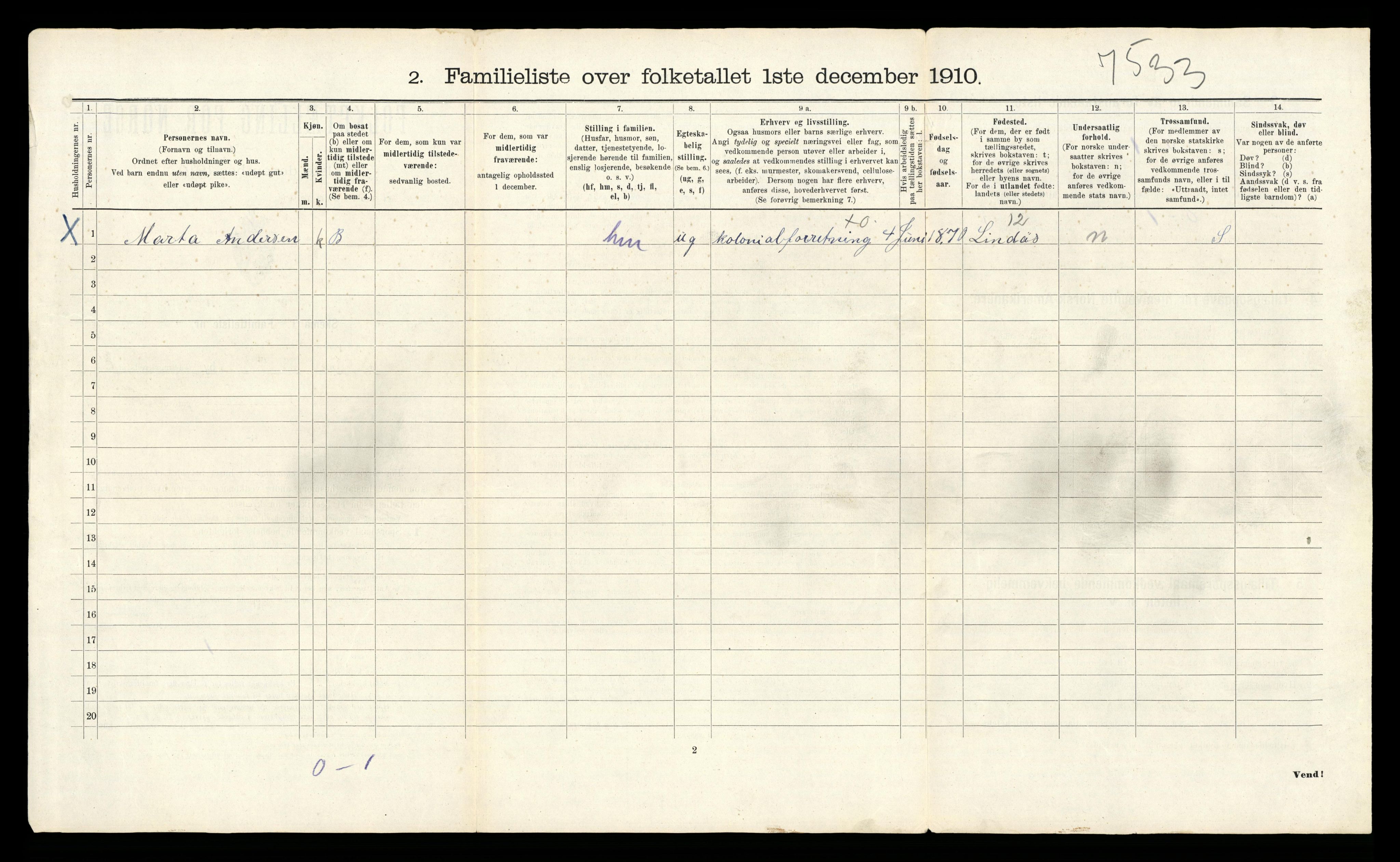 RA, 1910 census for Bergen, 1910, p. 20960