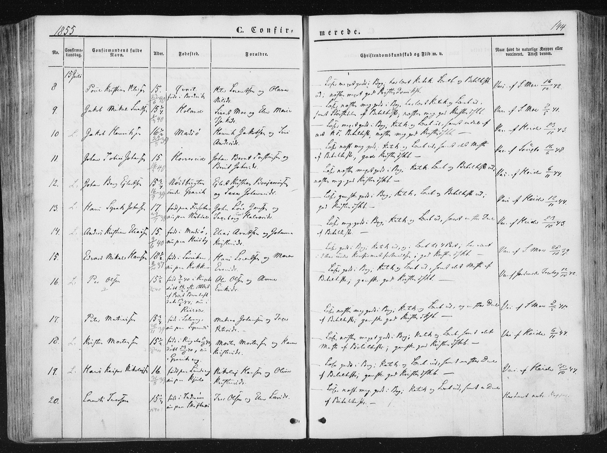 Ministerialprotokoller, klokkerbøker og fødselsregistre - Nord-Trøndelag, AV/SAT-A-1458/780/L0640: Parish register (official) no. 780A05, 1845-1856, p. 144