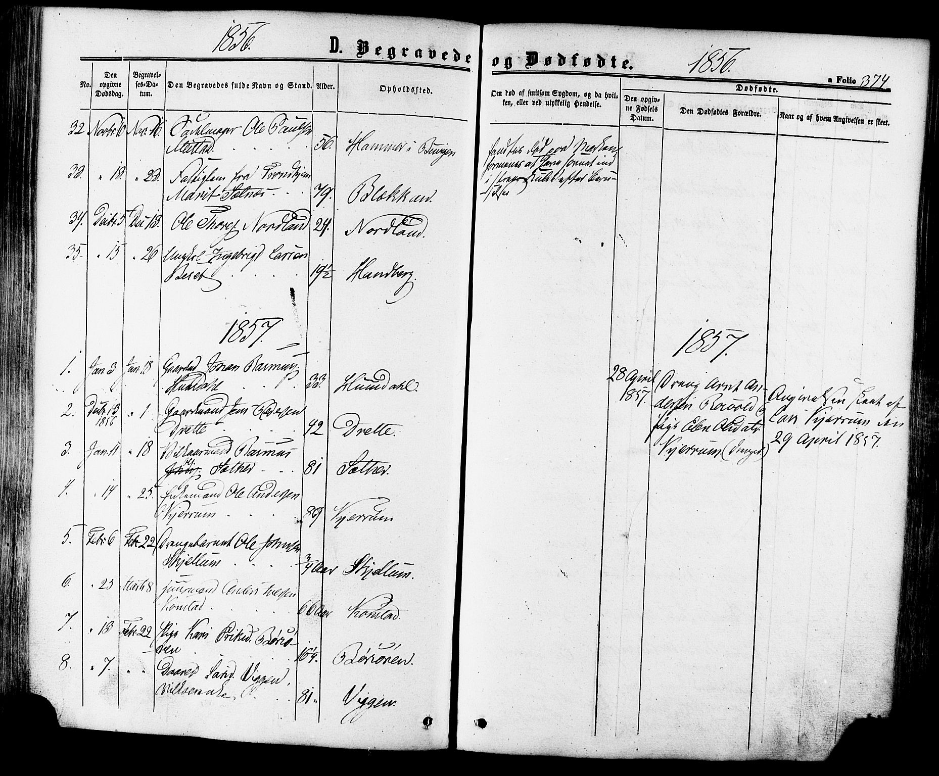 Ministerialprotokoller, klokkerbøker og fødselsregistre - Sør-Trøndelag, SAT/A-1456/665/L0772: Parish register (official) no. 665A07, 1856-1878, p. 374