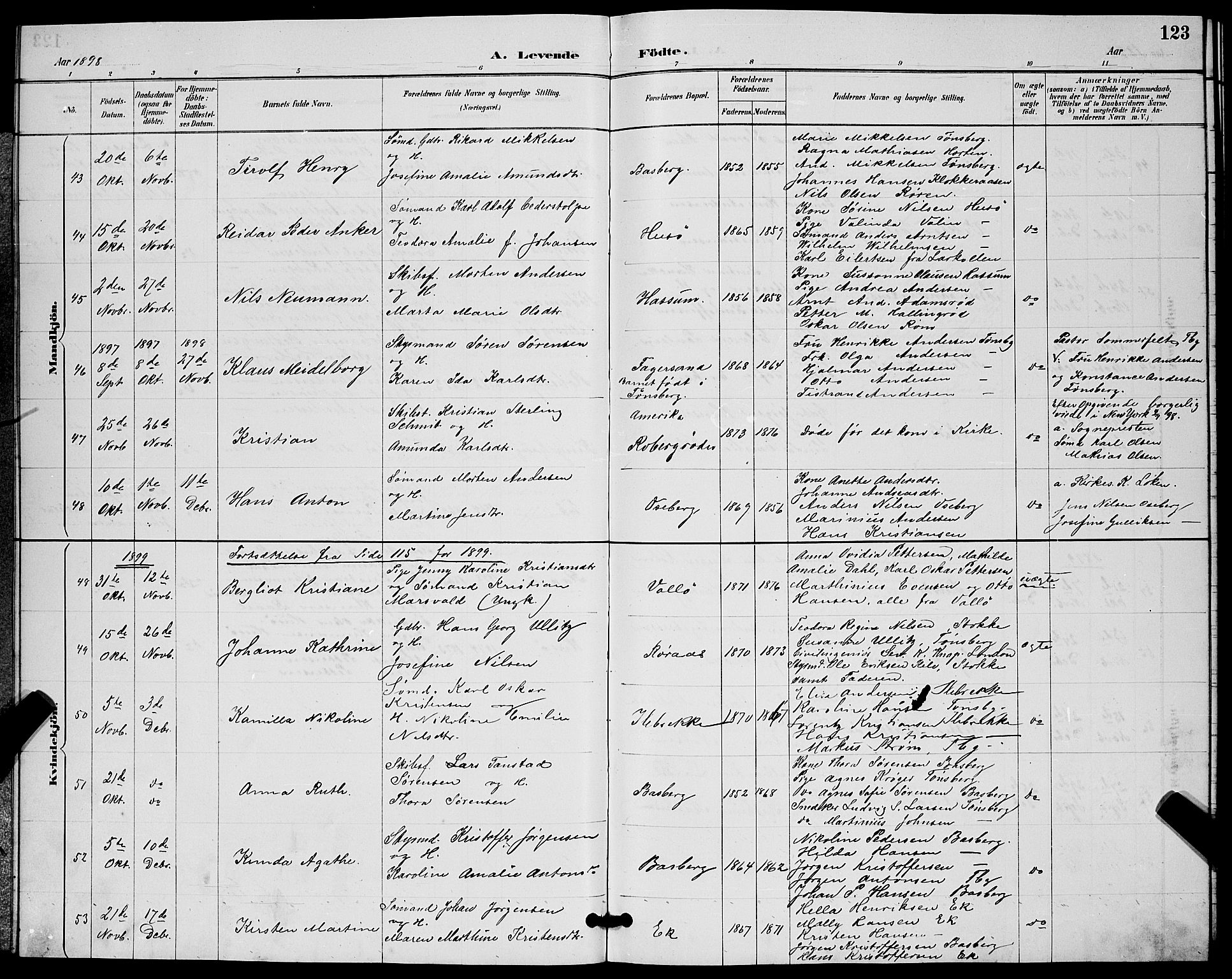 Sem kirkebøker, AV/SAKO-A-5/G/Gb/L0002: Parish register (copy) no. II 2, 1886-1899, p. 123