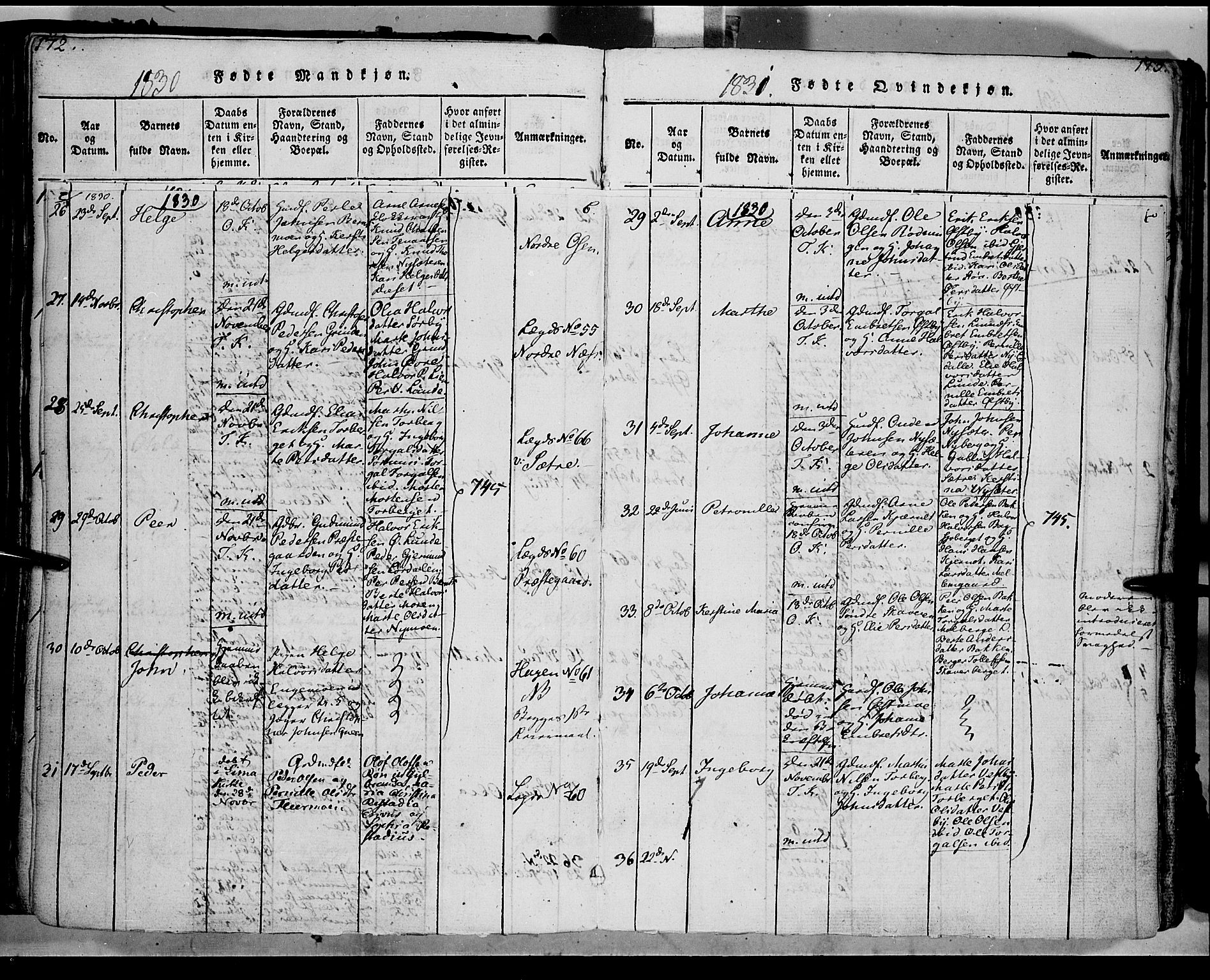 Trysil prestekontor, AV/SAH-PREST-046/H/Ha/Haa/L0003: Parish register (official) no. 3 /1, 1814-1841, p. 172-173