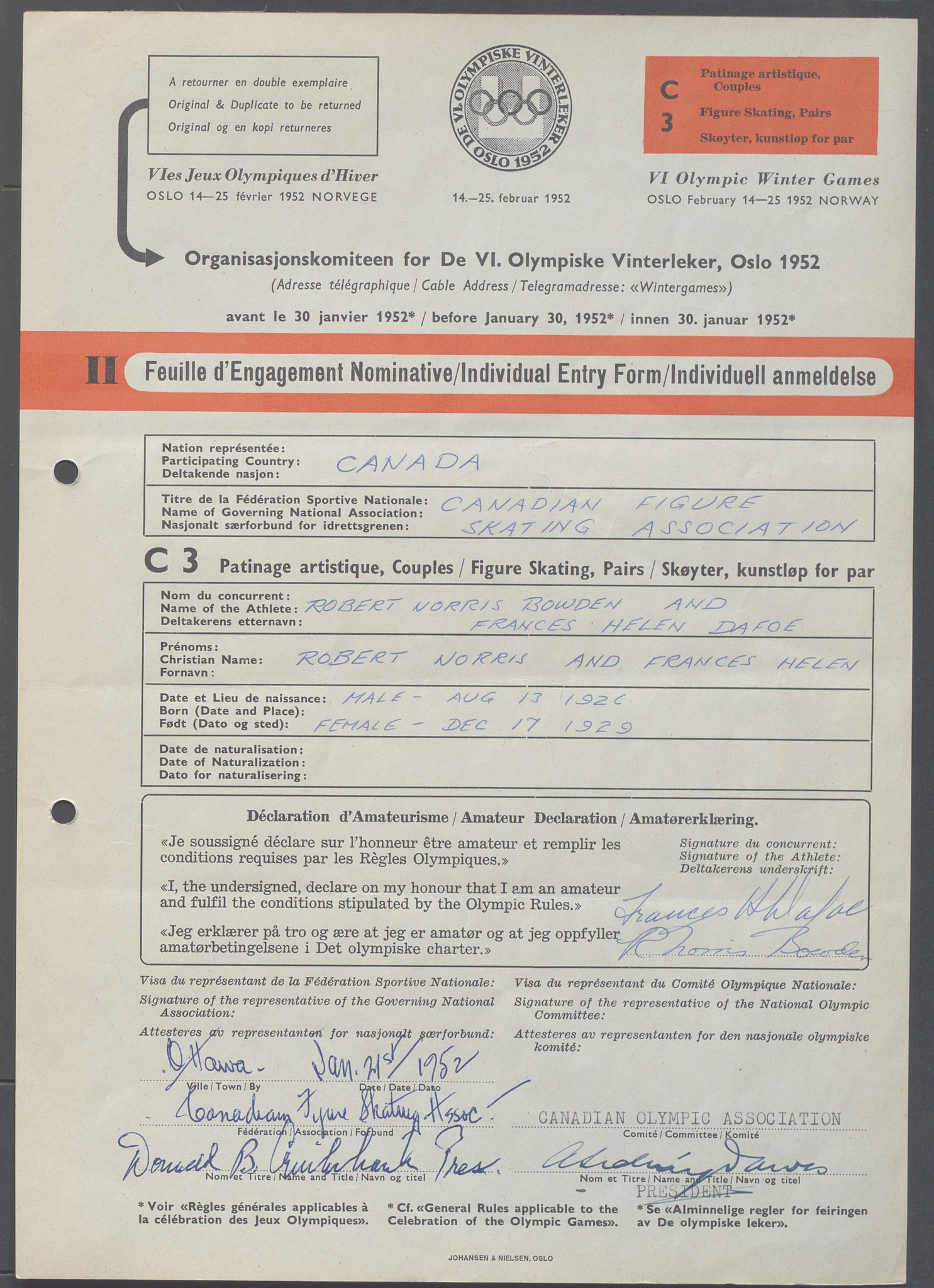 Organisasjonskomiteen for de VI. olympiske vinterleker, OBA/A-20130/H/Ha, 1951-1952, p. 1336