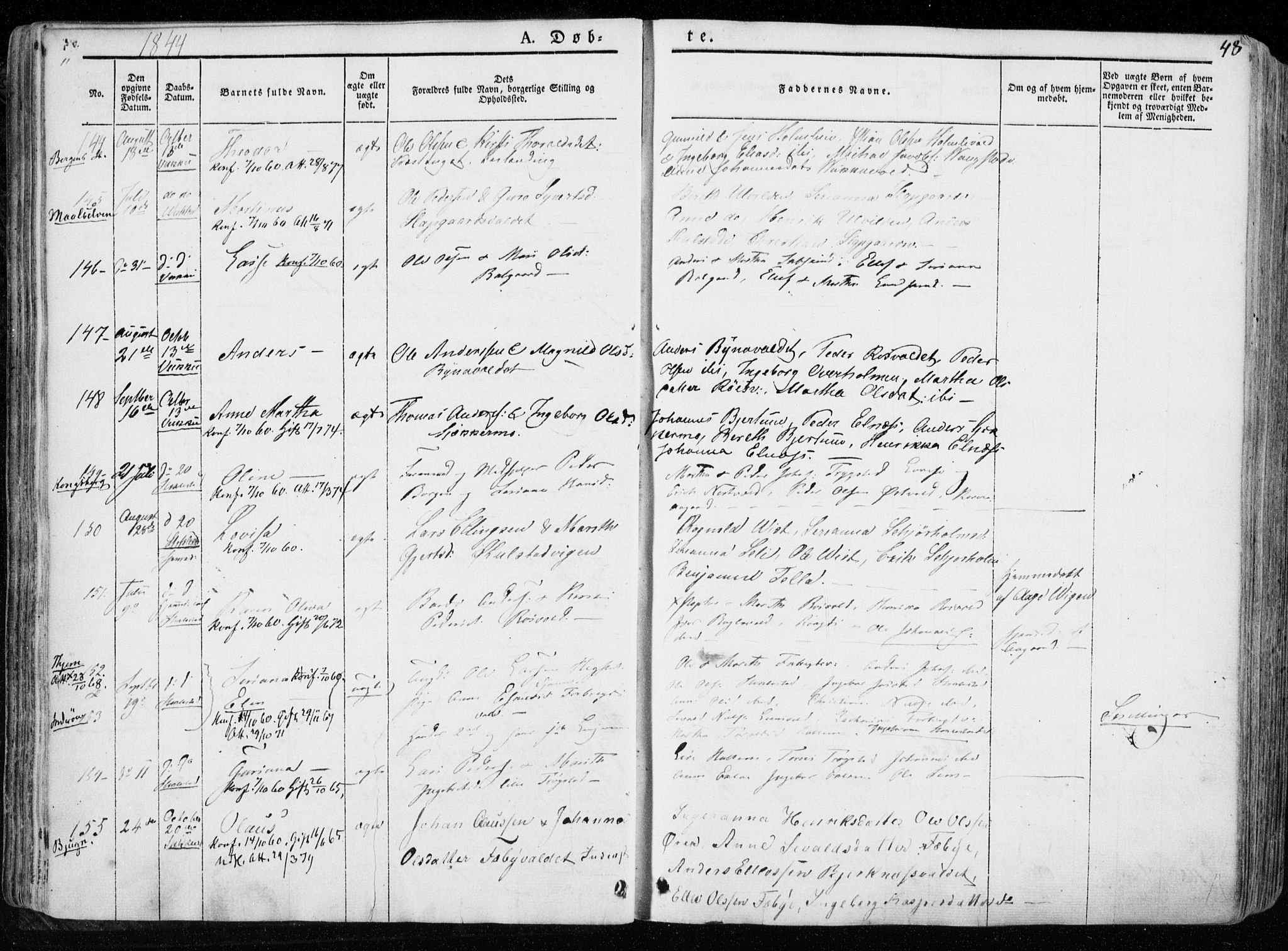 Ministerialprotokoller, klokkerbøker og fødselsregistre - Nord-Trøndelag, AV/SAT-A-1458/723/L0239: Parish register (official) no. 723A08, 1841-1851, p. 48