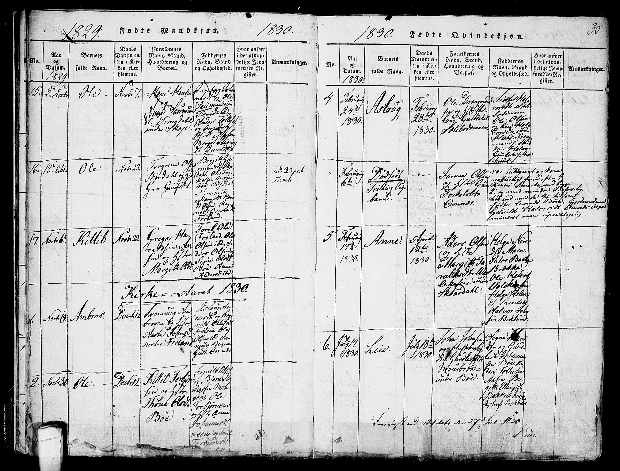 Hjartdal kirkebøker, SAKO/A-270/F/Fb/L0001: Parish register (official) no. II 1, 1815-1843, p. 30