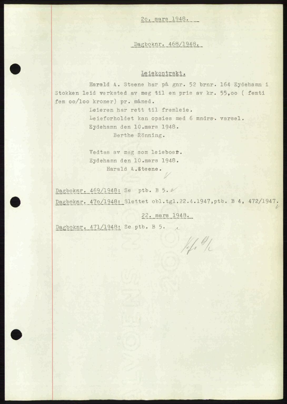Nedenes sorenskriveri, SAK/1221-0006/G/Gb/Gba/L0059: Mortgage book no. A11, 1948-1948, Diary no: : 468/1948