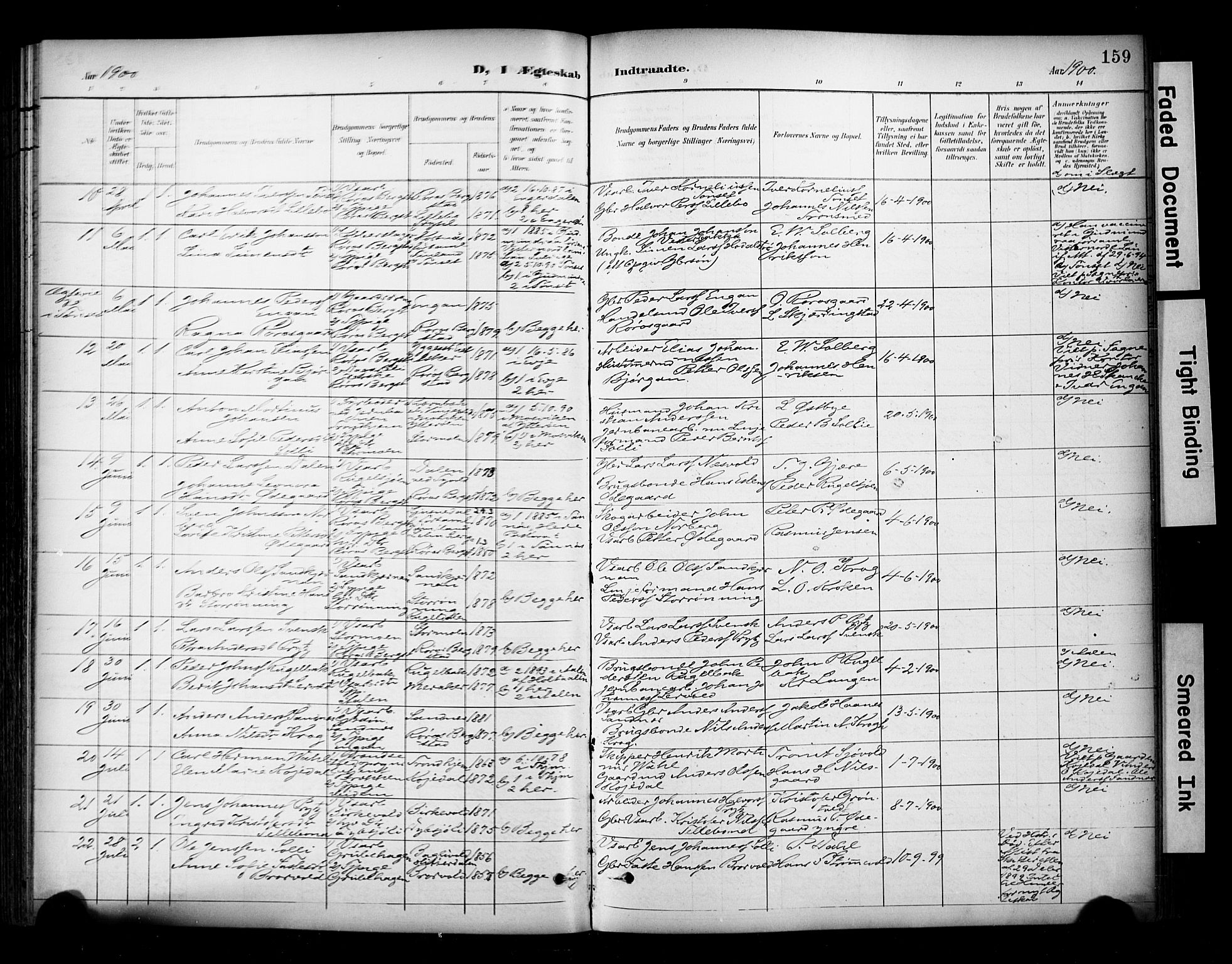 Ministerialprotokoller, klokkerbøker og fødselsregistre - Sør-Trøndelag, SAT/A-1456/681/L0936: Parish register (official) no. 681A14, 1899-1908, p. 159