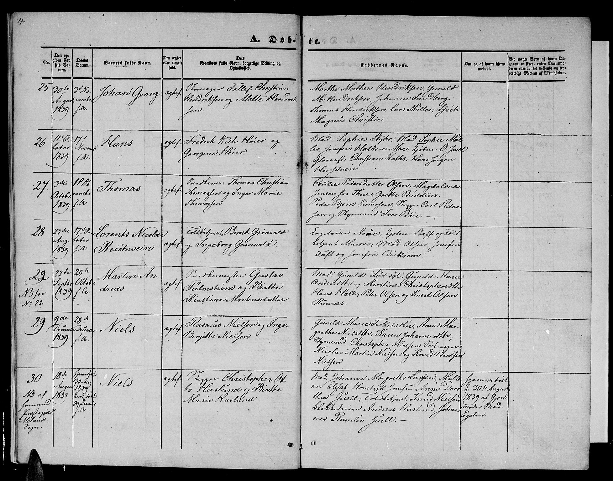 Arendal sokneprestkontor, Trefoldighet, AV/SAK-1111-0040/F/Fb/L0002: Parish register (copy) no. B 2, 1838-1860, p. 4