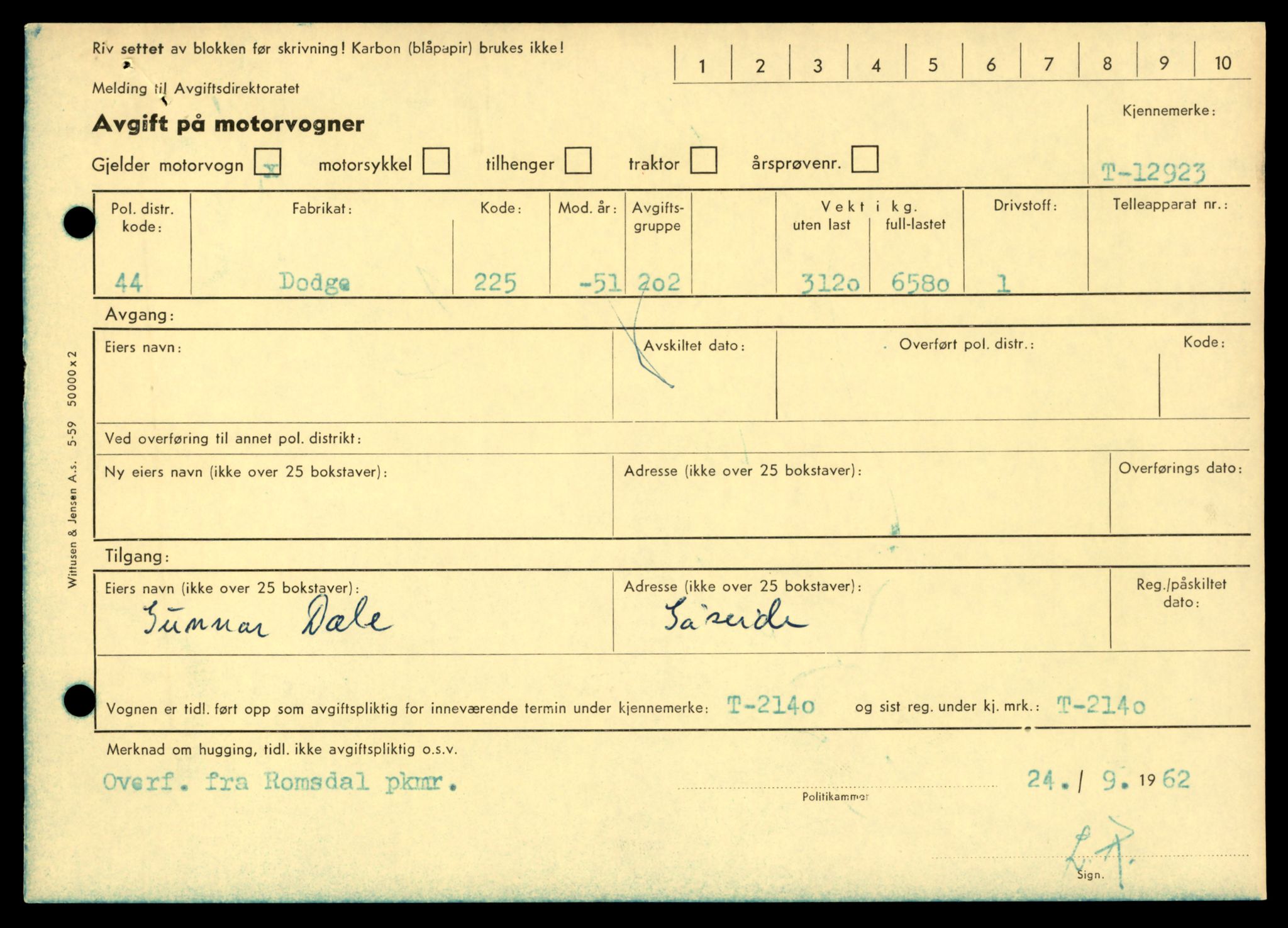 Møre og Romsdal vegkontor - Ålesund trafikkstasjon, AV/SAT-A-4099/F/Fe/L0036: Registreringskort for kjøretøy T 12831 - T 13030, 1927-1998, p. 1463