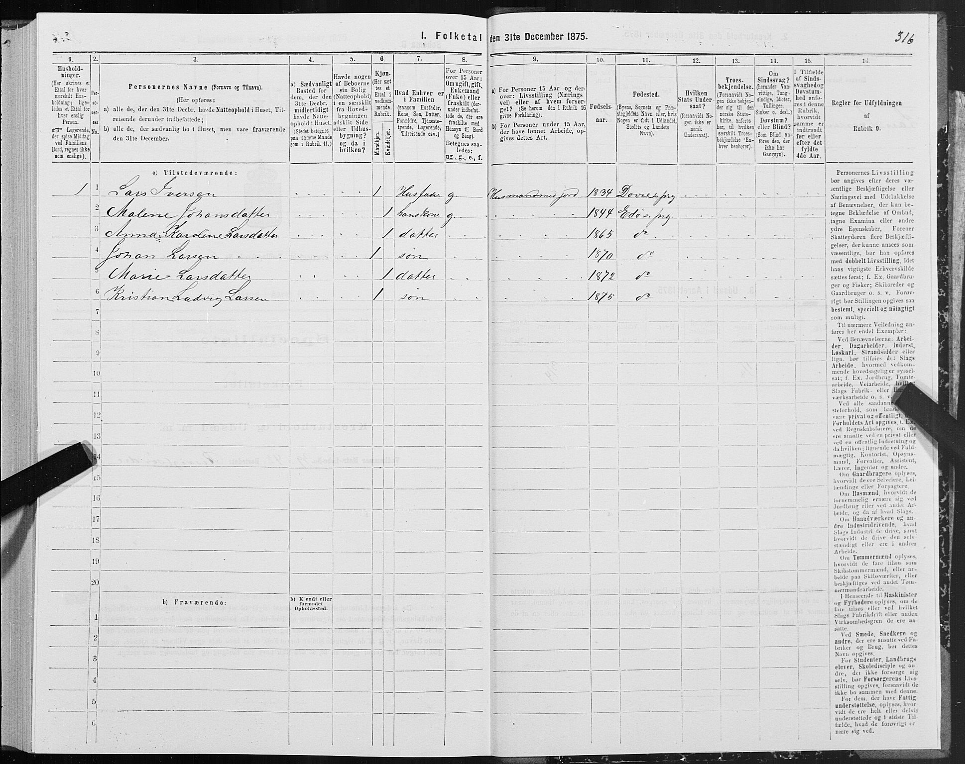 SAT, 1875 census for 1573P Edøy, 1875, p. 2316