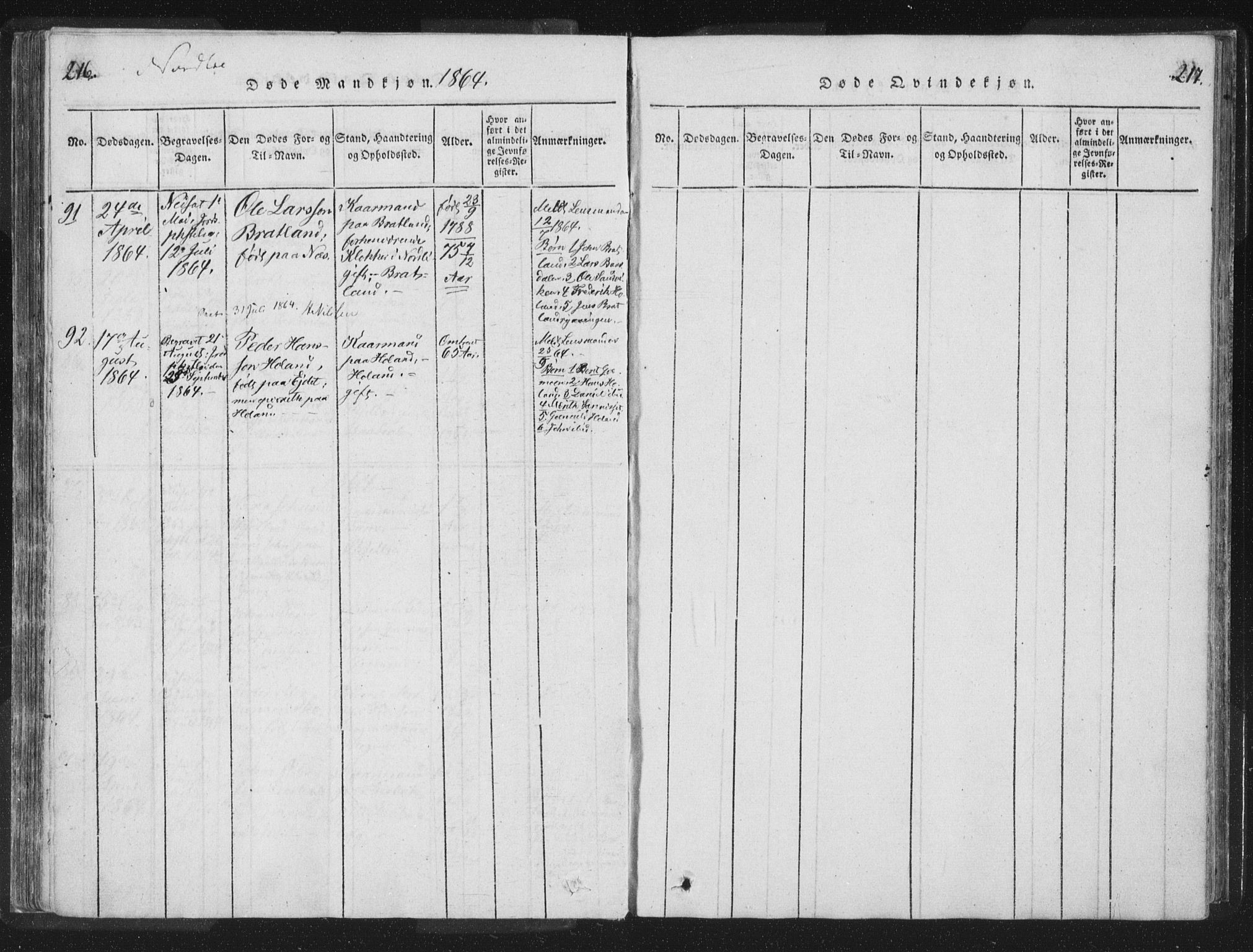 Ministerialprotokoller, klokkerbøker og fødselsregistre - Nord-Trøndelag, AV/SAT-A-1458/755/L0491: Parish register (official) no. 755A01 /1, 1817-1864, p. 216-217